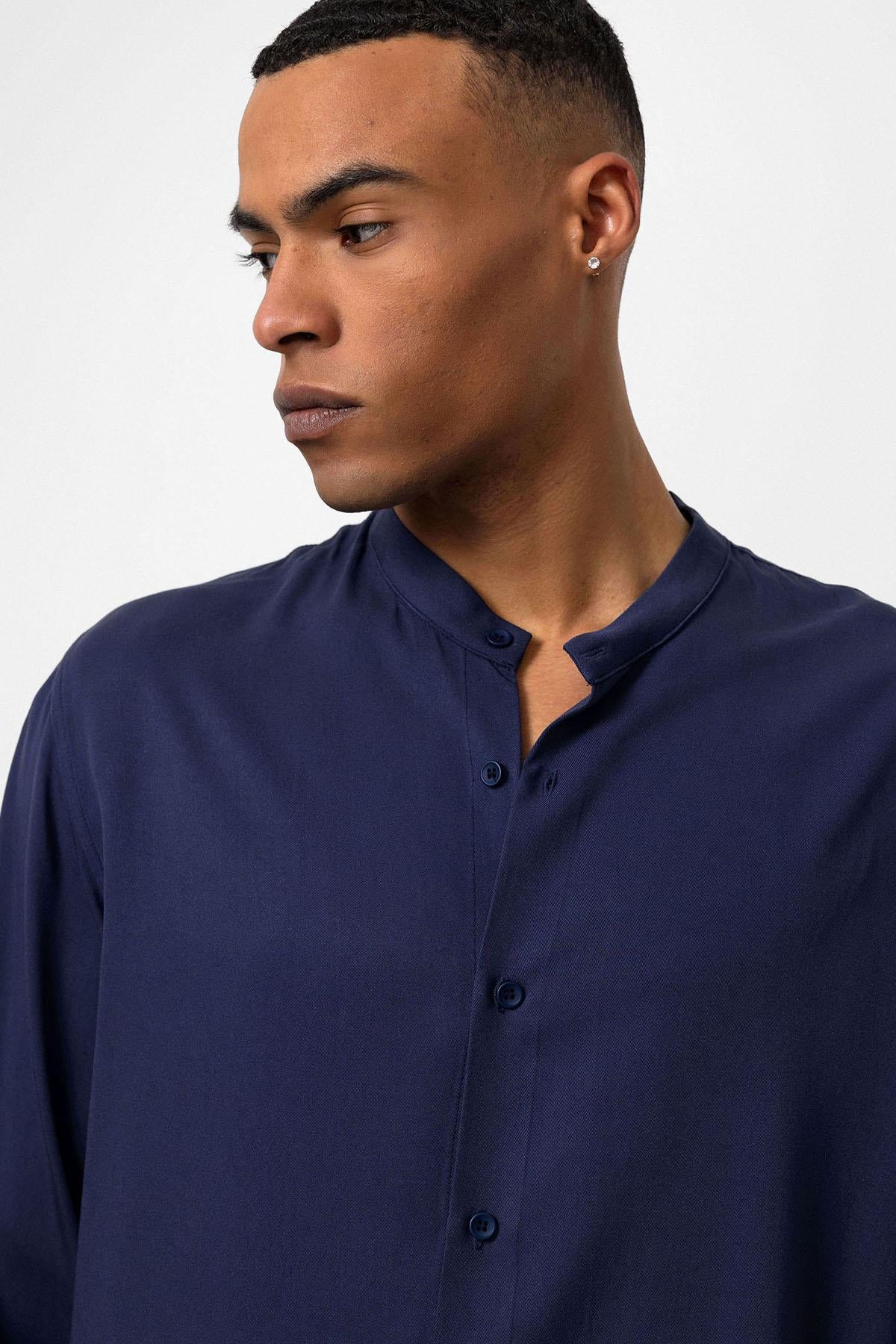 Antioch-Açık Lacivert Hakim Yaka Regular Fit Erkek Gömlek-Gömlek-5-Milagron.com