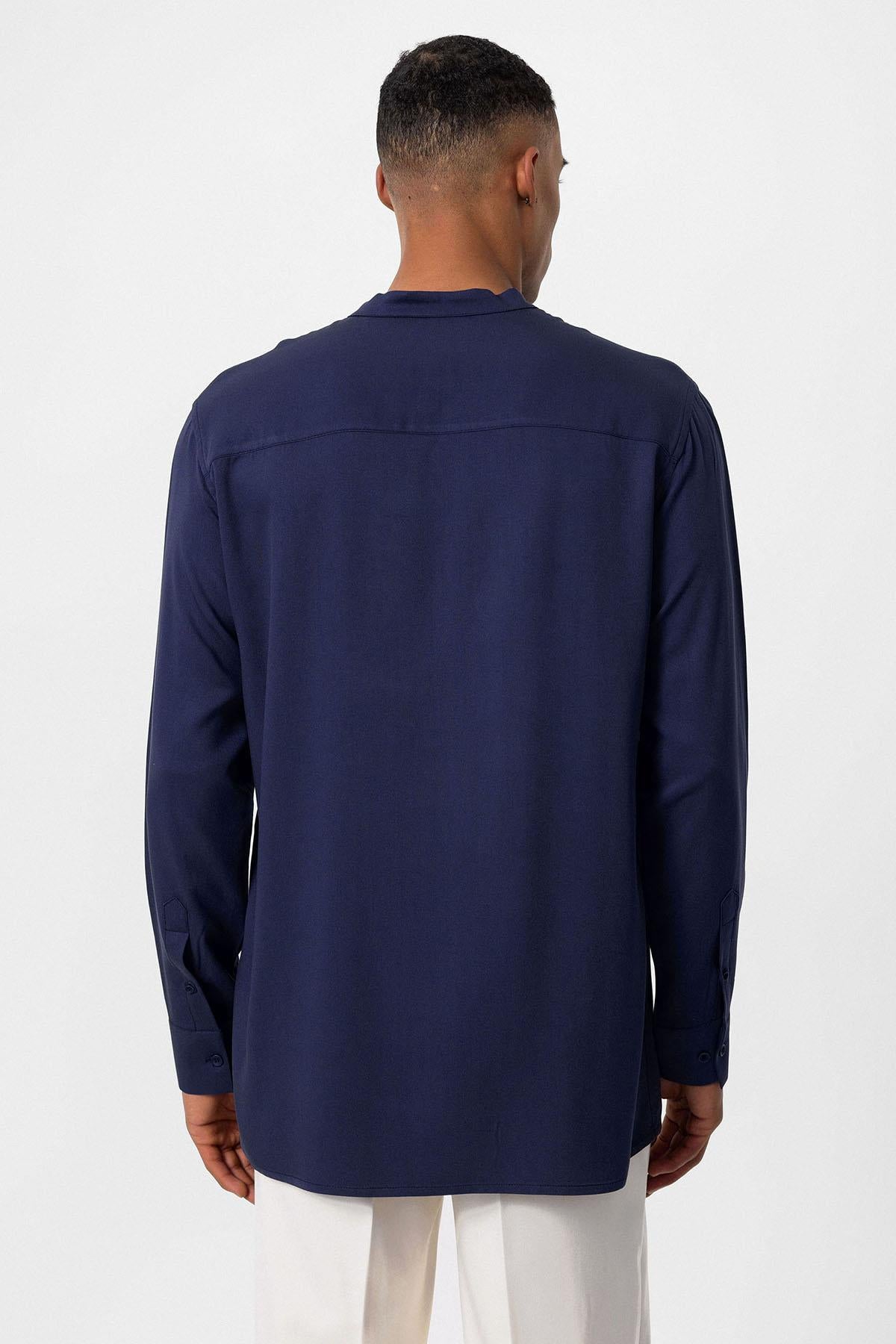 Antioch-Açık Lacivert Hakim Yaka Regular Fit Erkek Gömlek-Gömlek-6-Milagron.com
