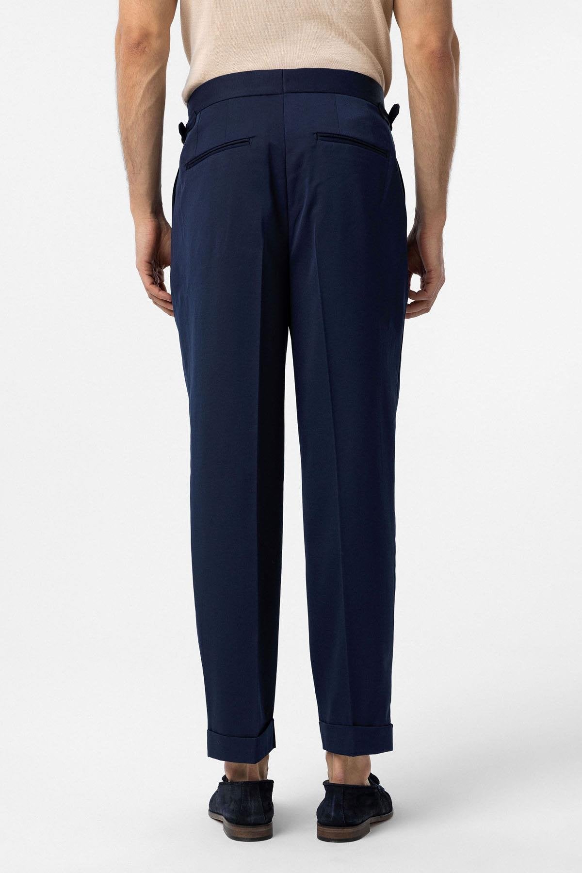 Antioch-Açık Lacivert Yüksek Bel İtalyan Kalıp Pileli Erkek Pantolon-Kumaş Pantolon-4-Milagron.com