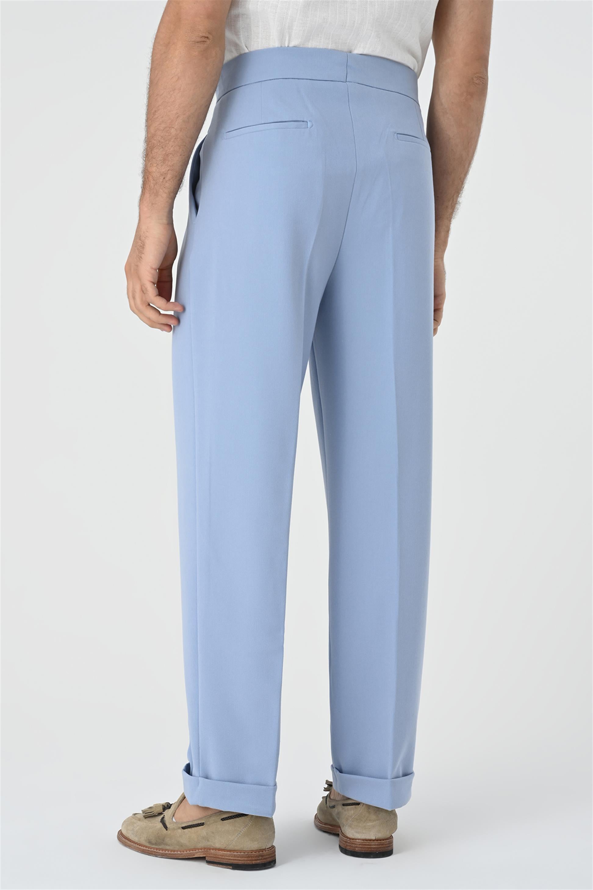 Antioch-Açık Mavi Toka Detaylı Pileli Yüksek Bel Erkek Pantolon-Pantolon-7-Milagron.com