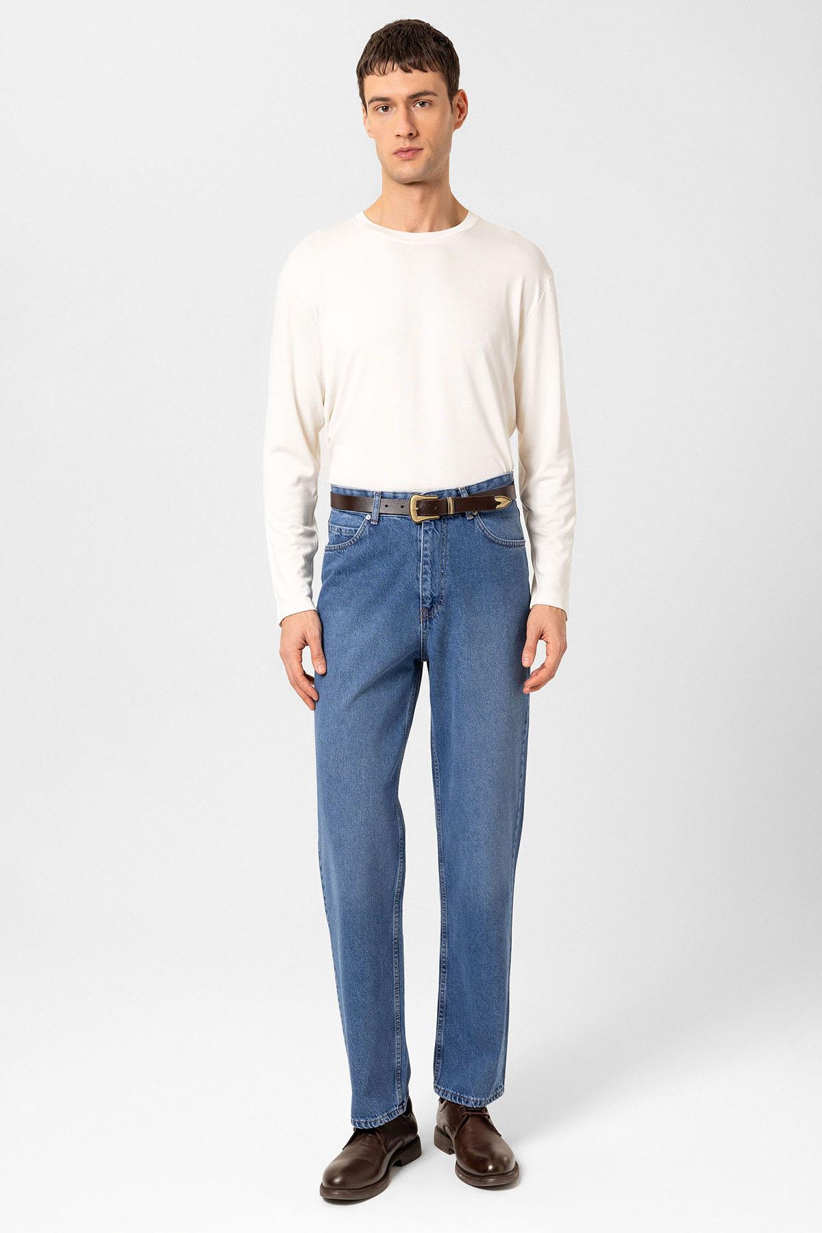 Antioch-Açık Mavi Yüksek Bel Regular Fit Erkek Kot Pantolon-Kot Pantolon-3-Milagron.com