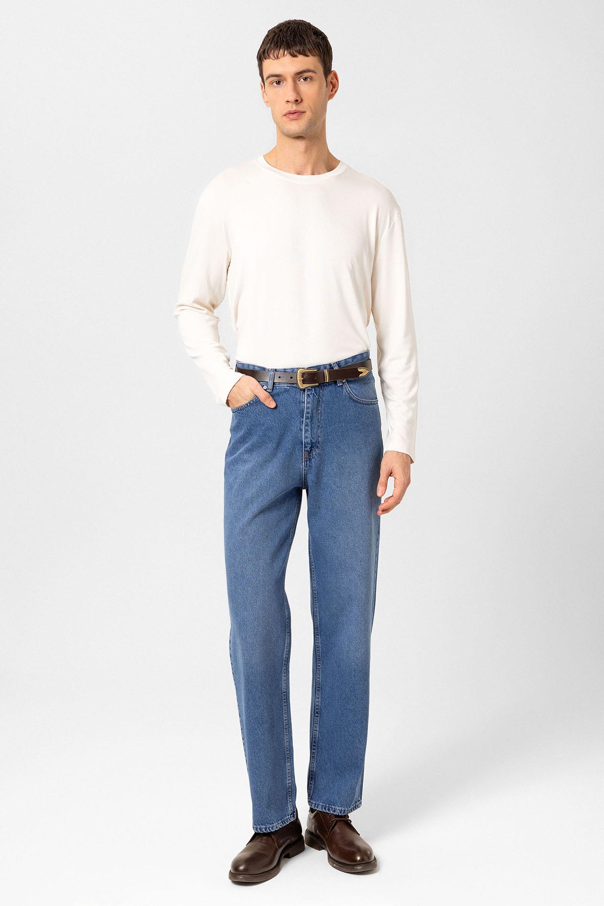 Antioch-Açık Mavi Yüksek Bel Regular Fit Erkek Kot Pantolon-Kot Pantolon-4-Milagron.com