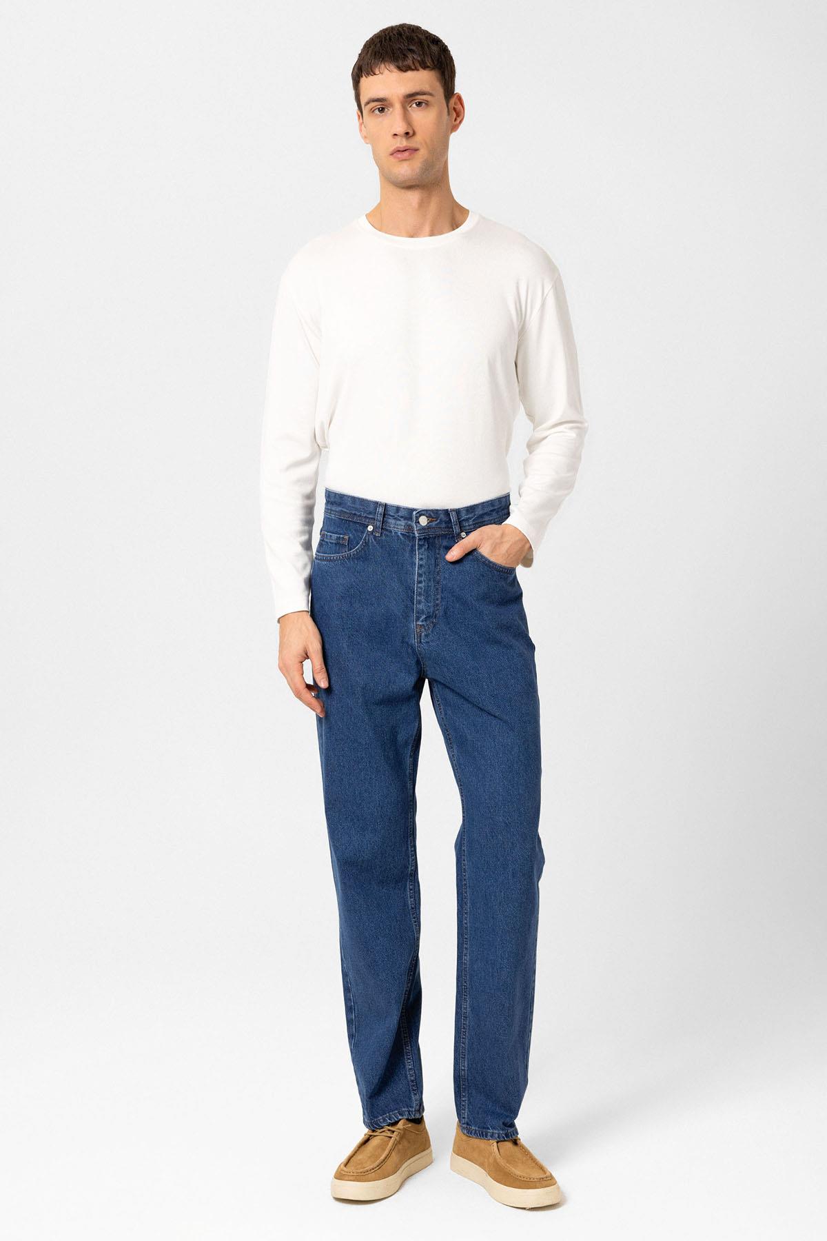 Antioch-Açık Mavi Yüksek Bel Relaxed Fit Erkek Kot Pantolon-Kot Pantolon-2-Milagron.com