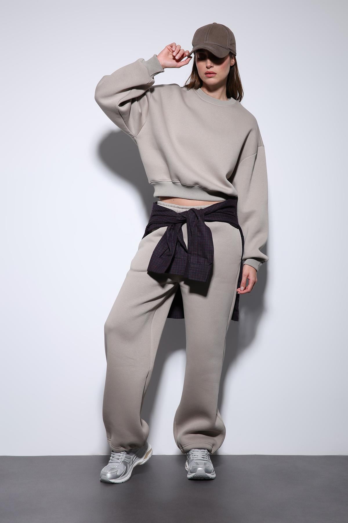 Antioch Açık Vizon Basic Kadın Sweatshirt