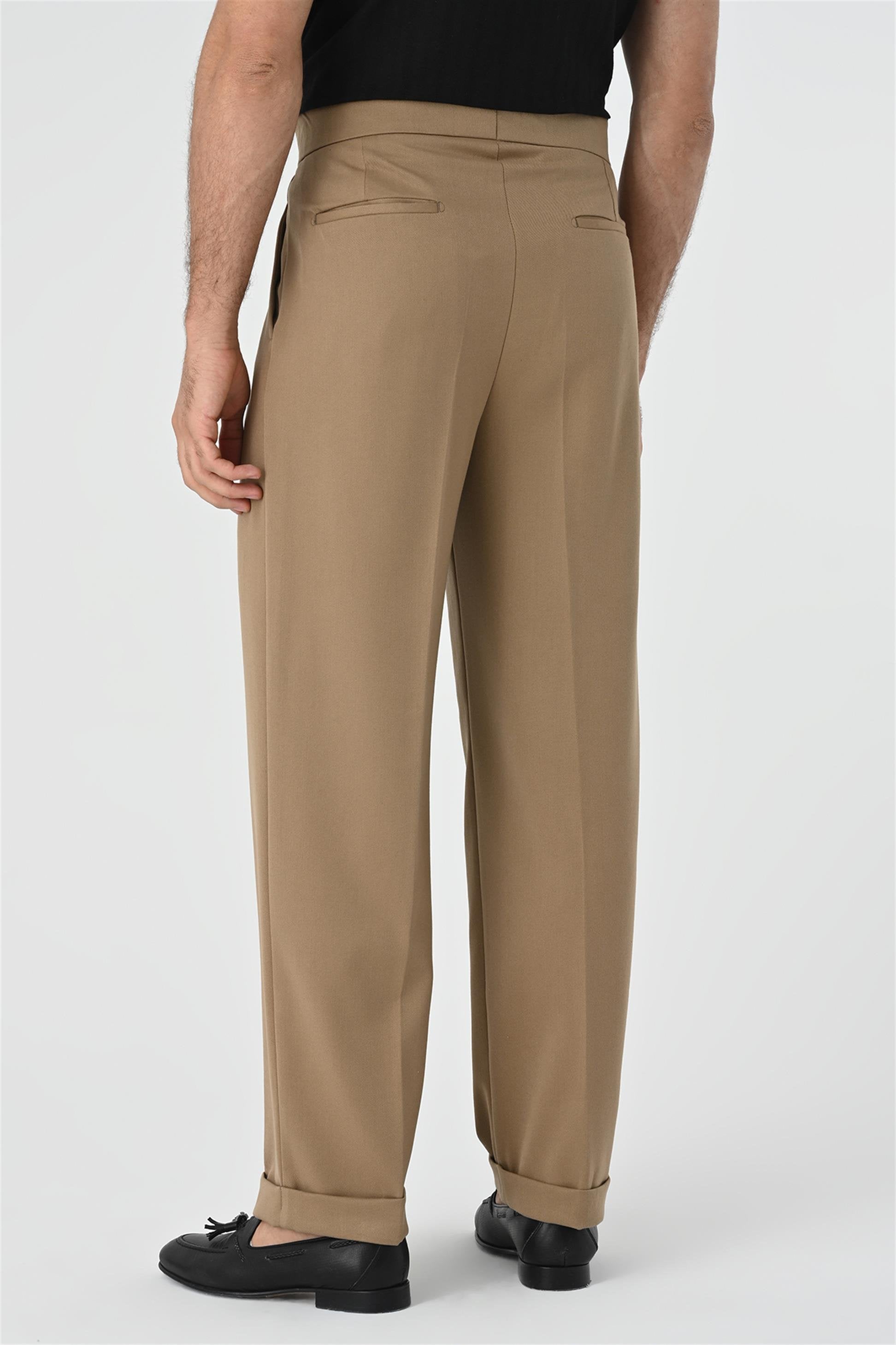 Antioch-Açık Vizon Toka Detaylı Pileli Yüksek Bel Erkek Pantolon-Kumaş Pantolon-5-Milagron.com