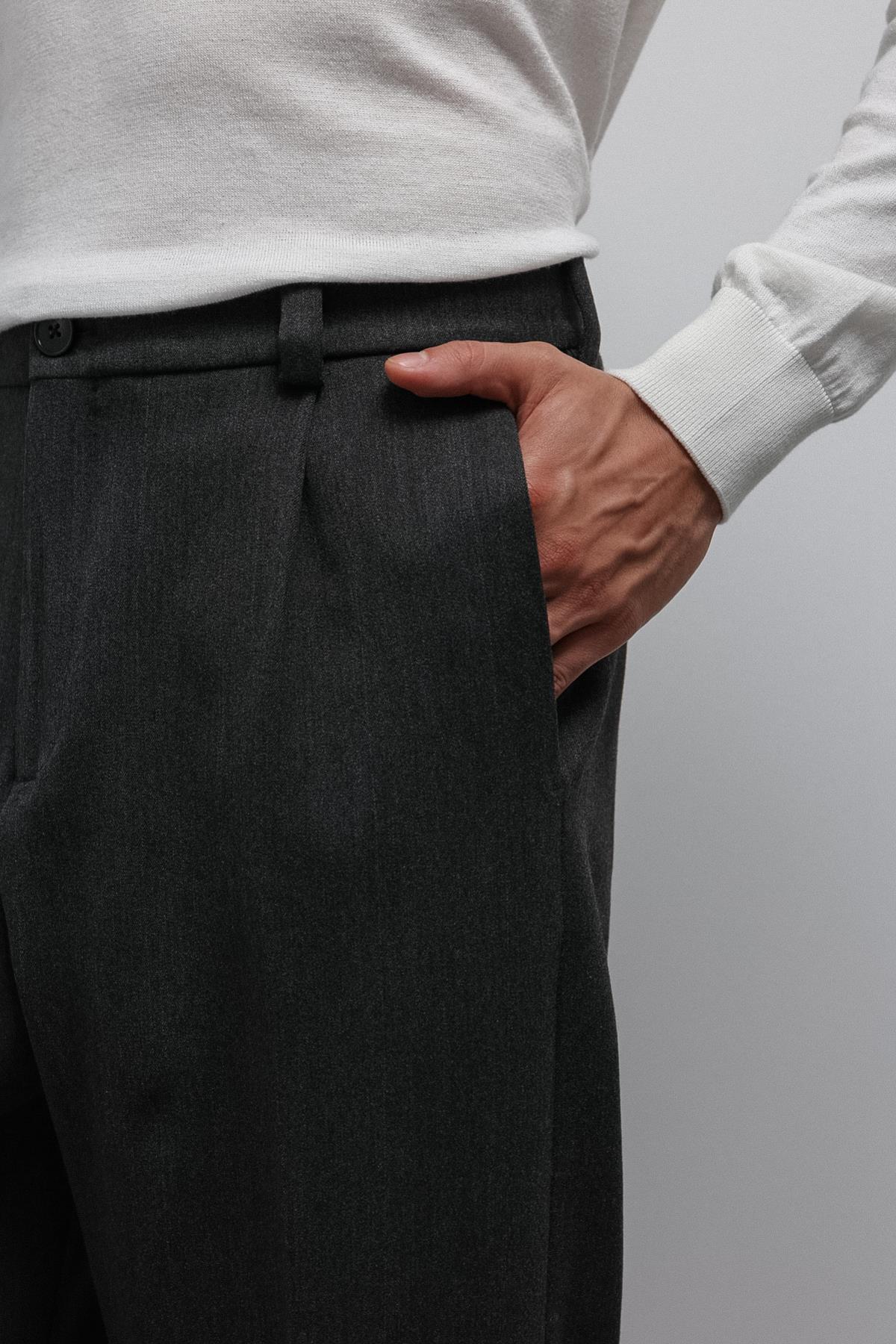 Antioch-Antioch Antrasit Relax Fit Baggy Pilili Erkek Pantolon-Kumaş Pantolon-3-Milagron.com