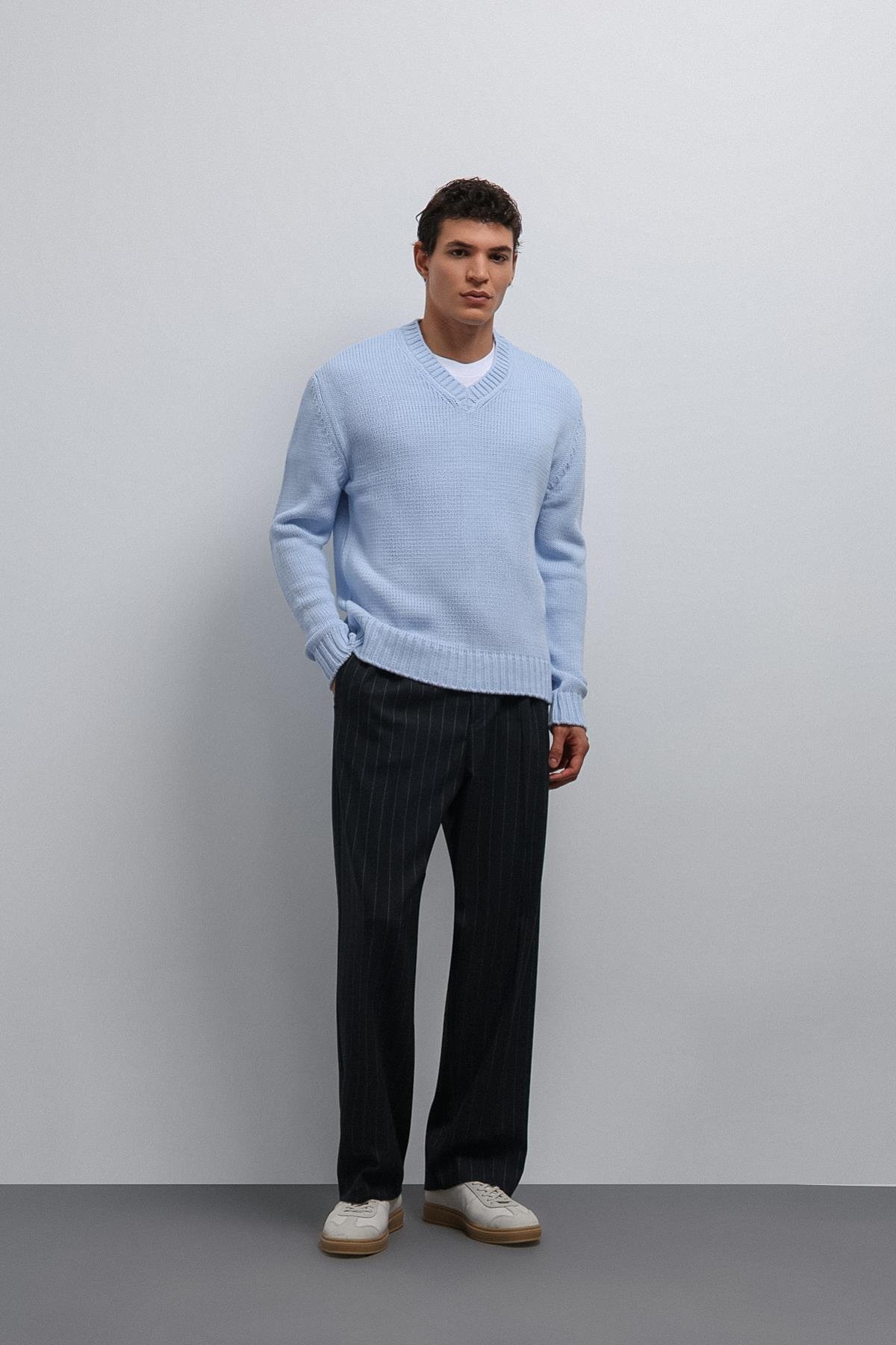 Antioch-Antioch Bebe Mavi Dokulu V Yaka Erkek Kazak-Kazak-4-Milagron.com