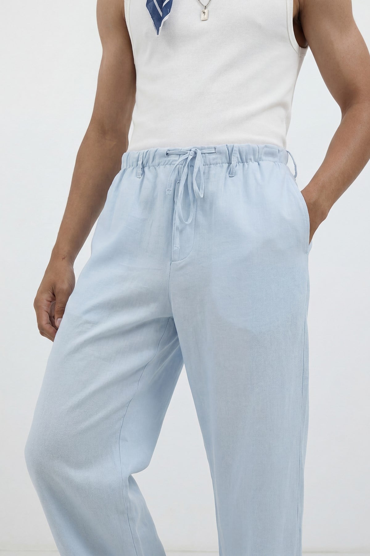 Antioch Bebe Mavi Keten Karışımlı Relaxed Erkek Pantolon