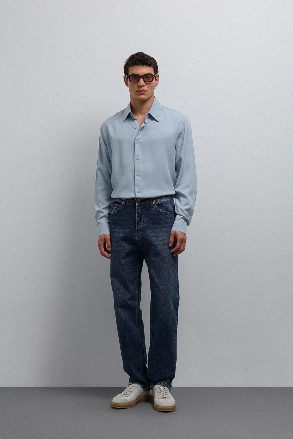 Antioch-Antioch Bebe Mavi Teknik Regular Fit Erkek Gömlek-Gömlek-2-Milagron.com