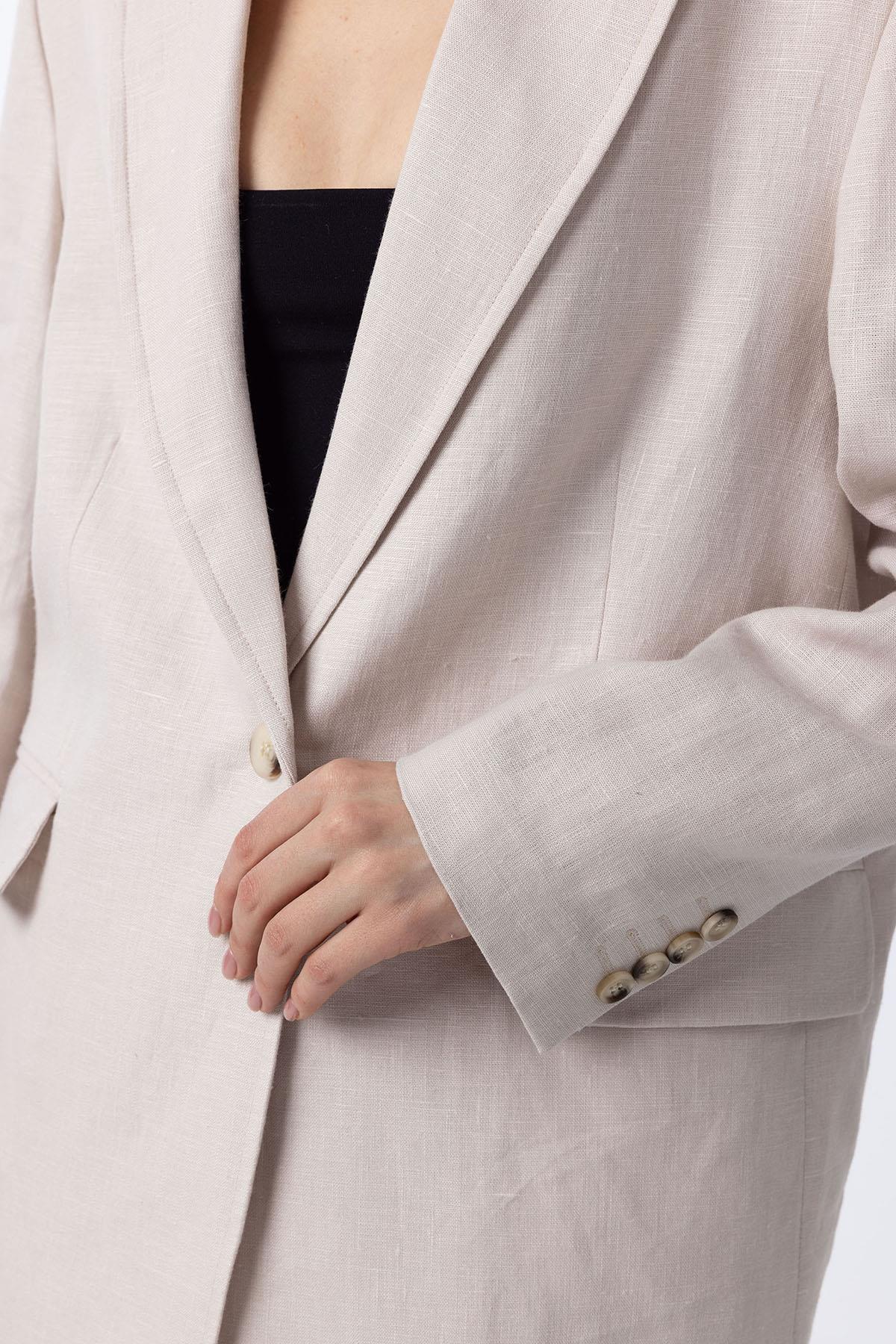 Antioch-Antioch Bej 100% Keten Kadın Blazer Ceket-Blazer Ceket-4-Milagron.com