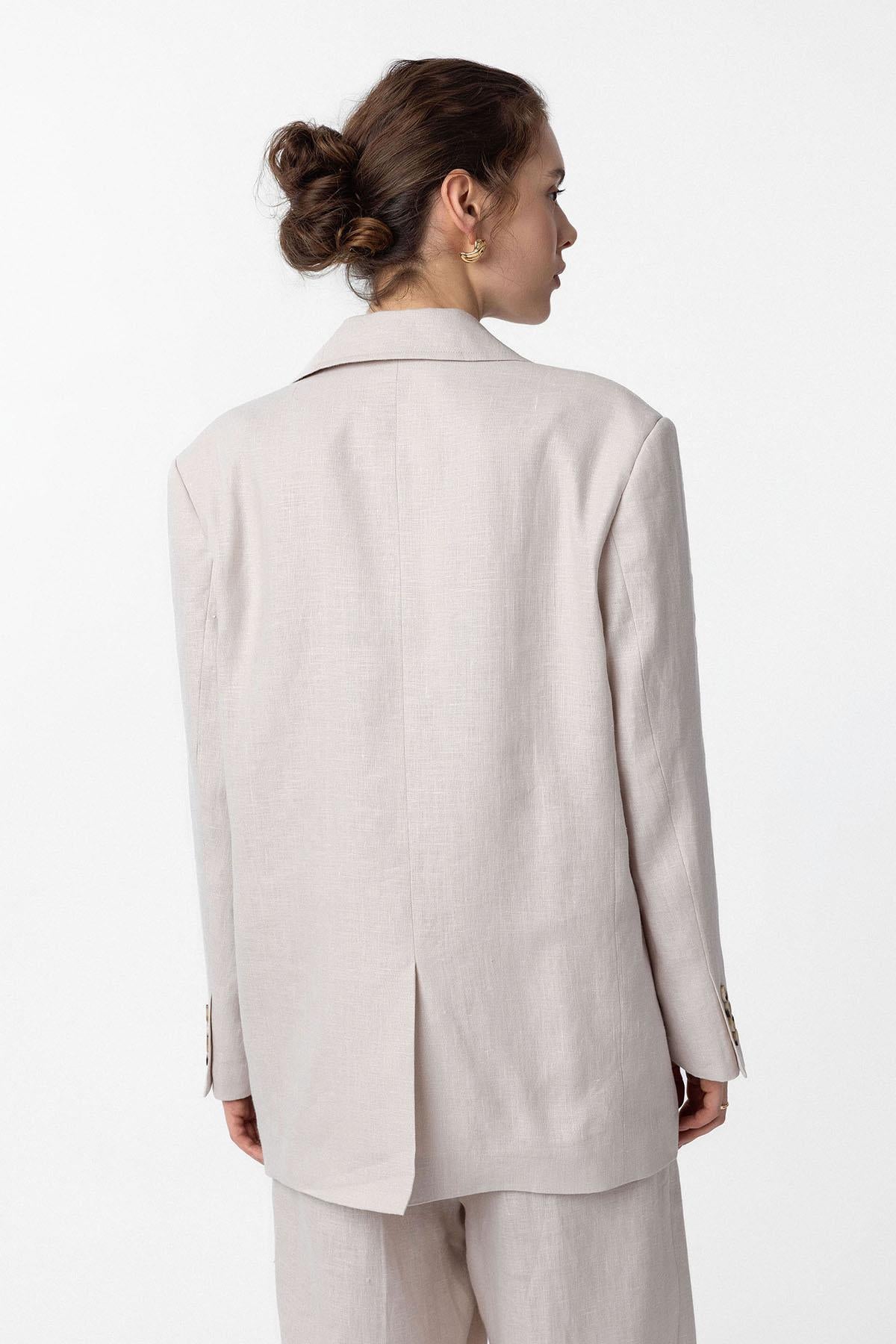 Antioch-Antioch Bej 100% Keten Kadın Blazer Ceket-Blazer Ceket-5-Milagron.com