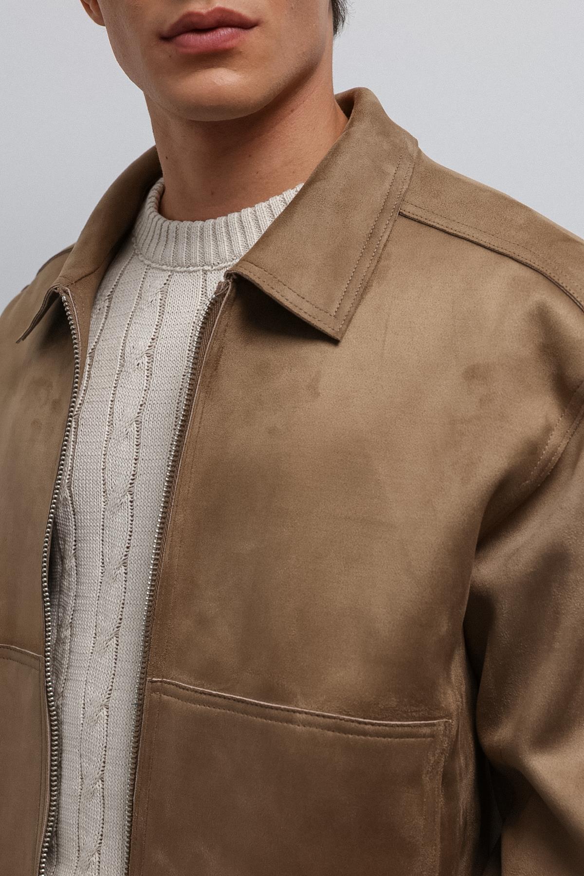 Antioch-Antioch Bej Fermuarlı Suni Süet Erkek Mont-Mont-5-Milagron.com