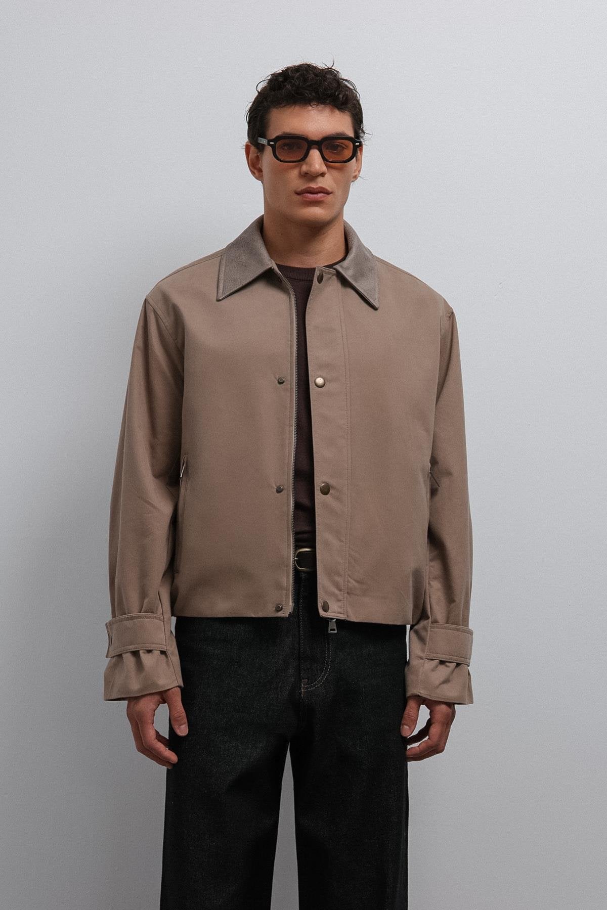 Antioch-Antioch Bej Kontrast Yaka Teknik Erkek Mont-Mont-1-Milagron.com