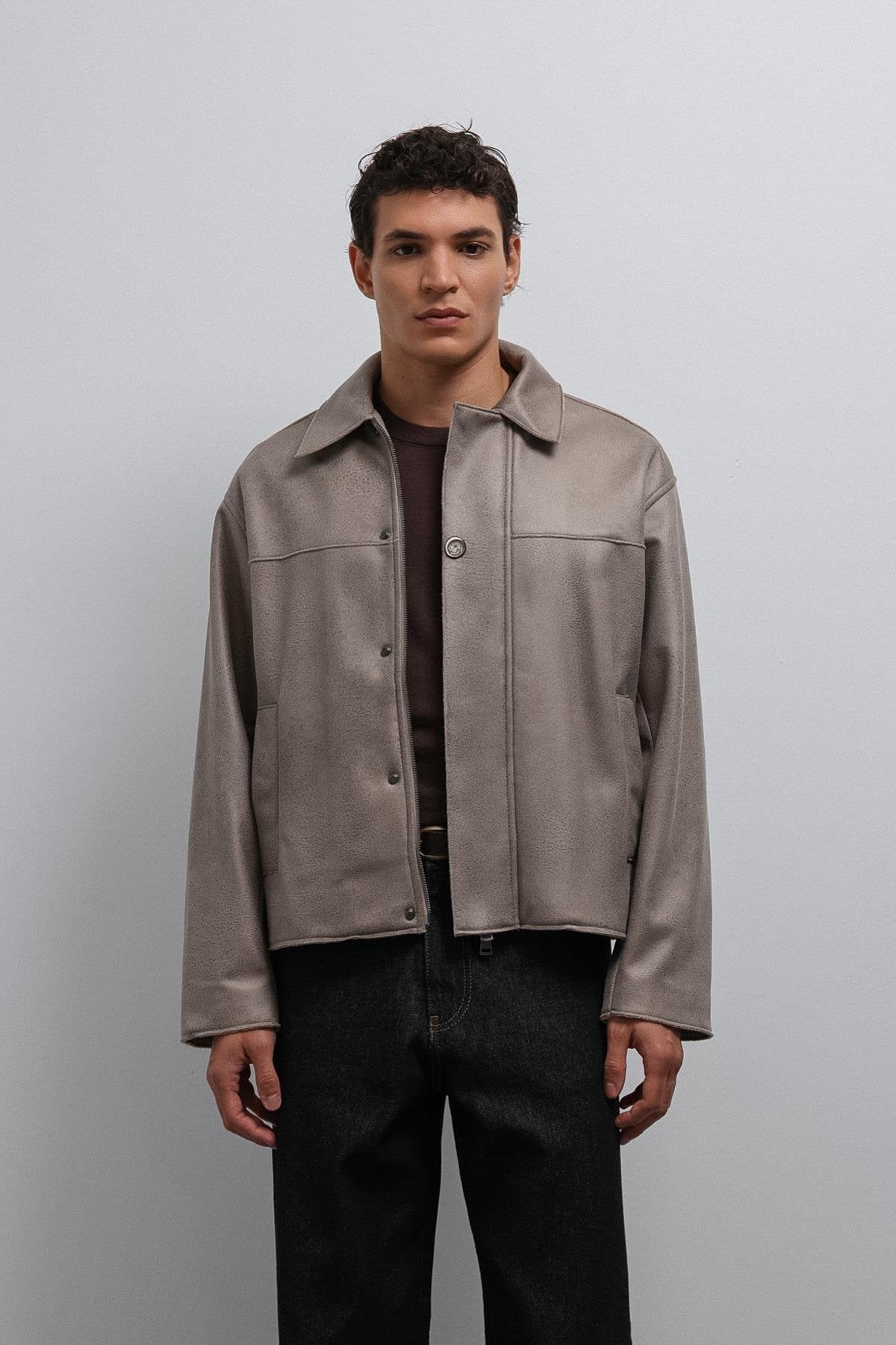 Antioch-Antioch Bej Relax Fit Suni Deri Erkek Mont-Mont-1-Milagron.com