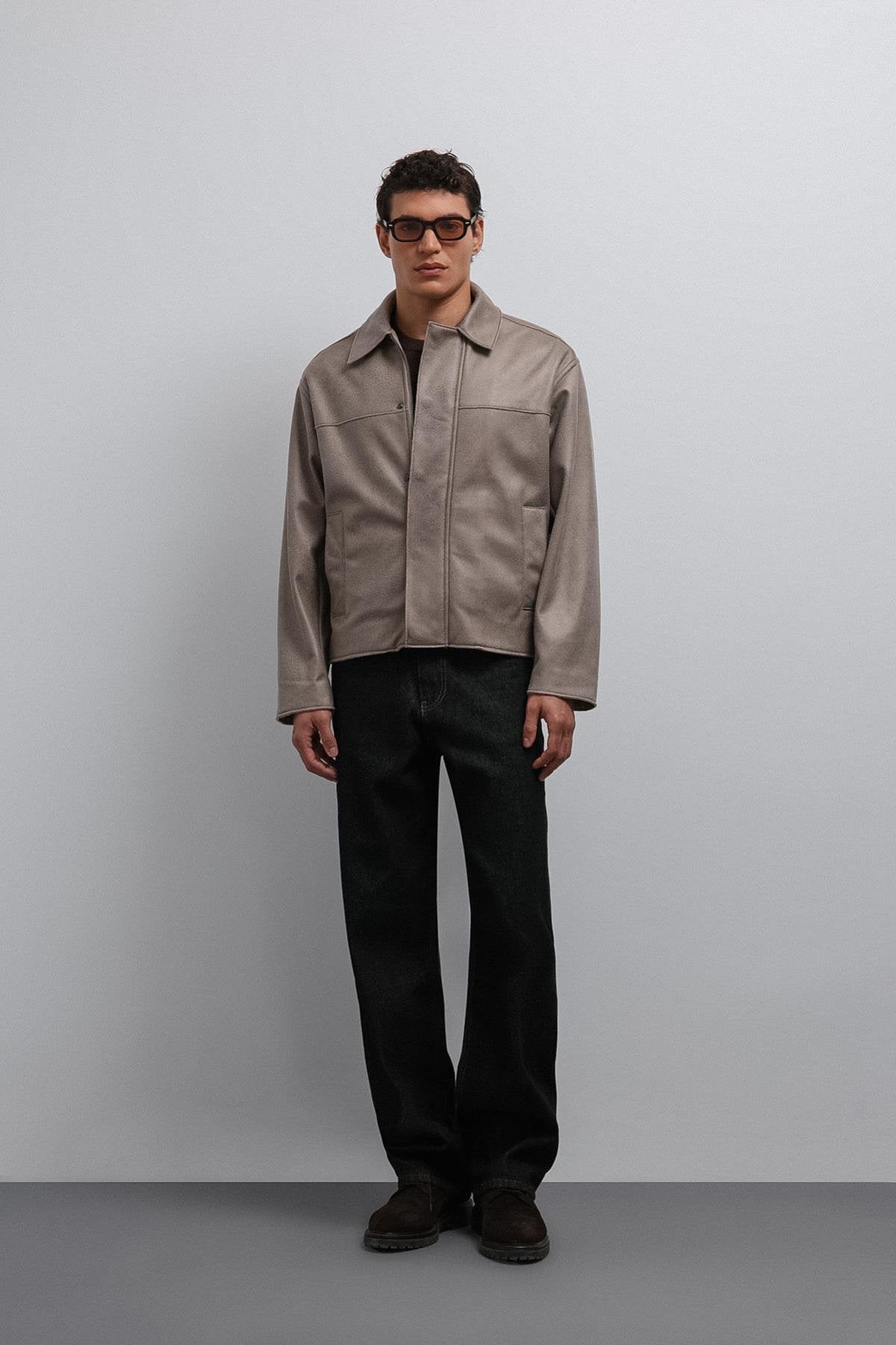 Antioch-Antioch Bej Relax Fit Suni Deri Erkek Mont-Mont-3-Milagron.com