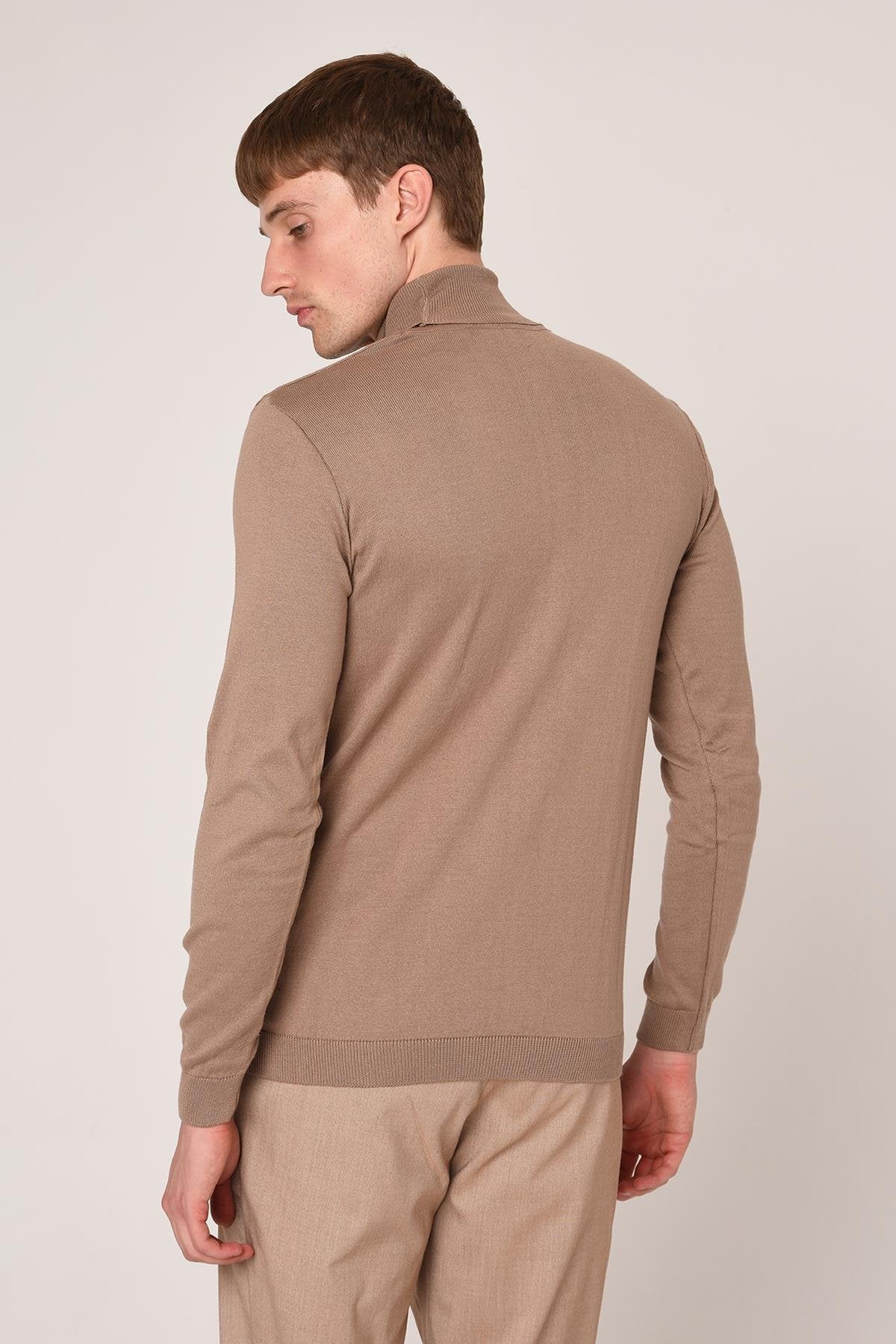 Antioch-Antioch Bej Yarım Balıkçı Yaka Slim Fit Triko Kazak-Kazak-4-Milagron.com