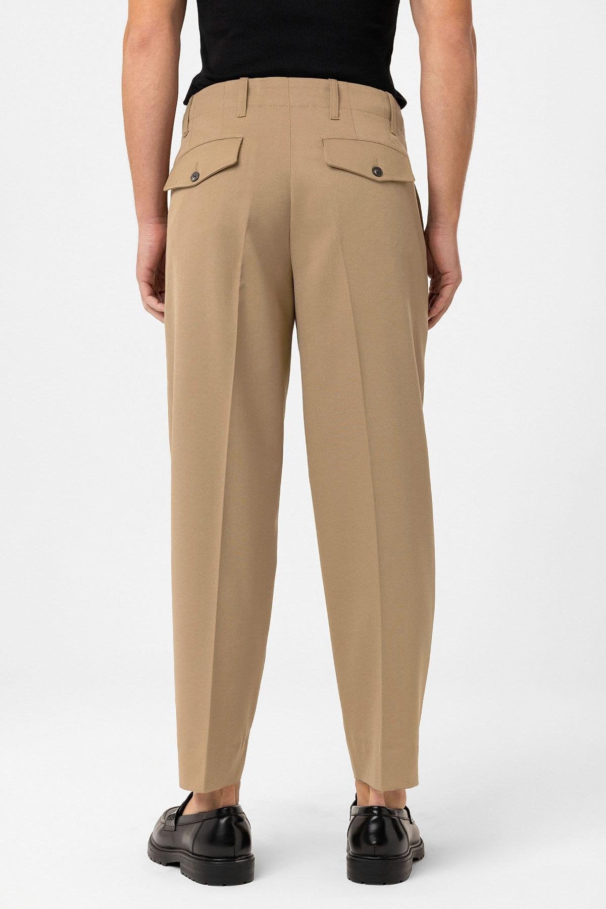 Antioch-Antioch Bej Yüksek Bel Straight Fit Erkek Pantolon-Kumaş Pantolon-4-Milagron.com