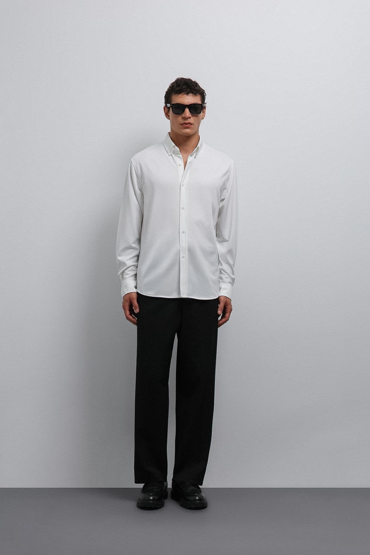 Antioch-Antioch Beyaz Düğmeli Yaka Relax Fit Erkek Gömlek-Gömlek-3-Milagron.com