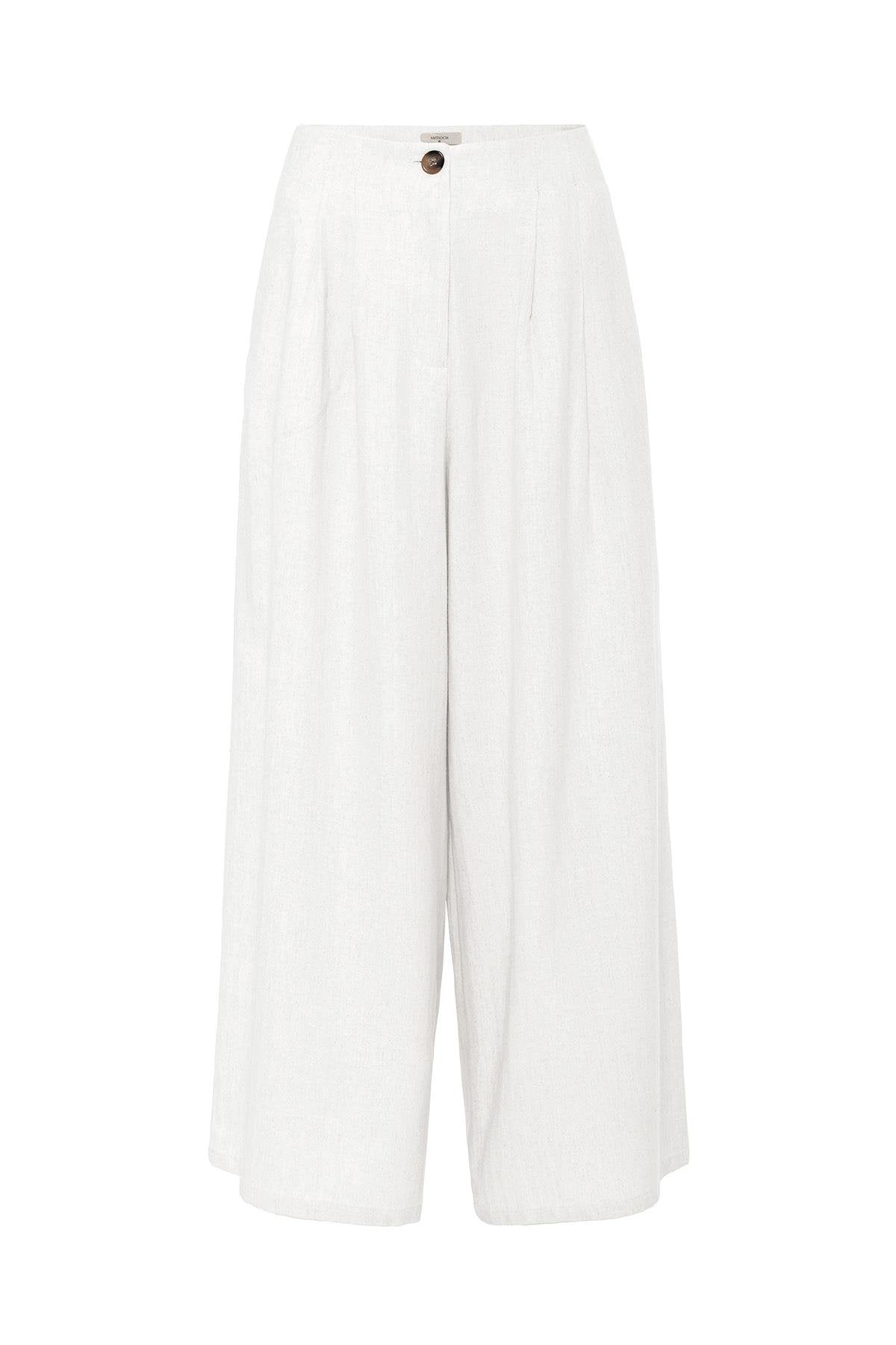 Antioch-Antioch Beyaz Keten Karışımlı Kadın Culotte Pantolon-Kumaş Pantolon-6-Milagron.com