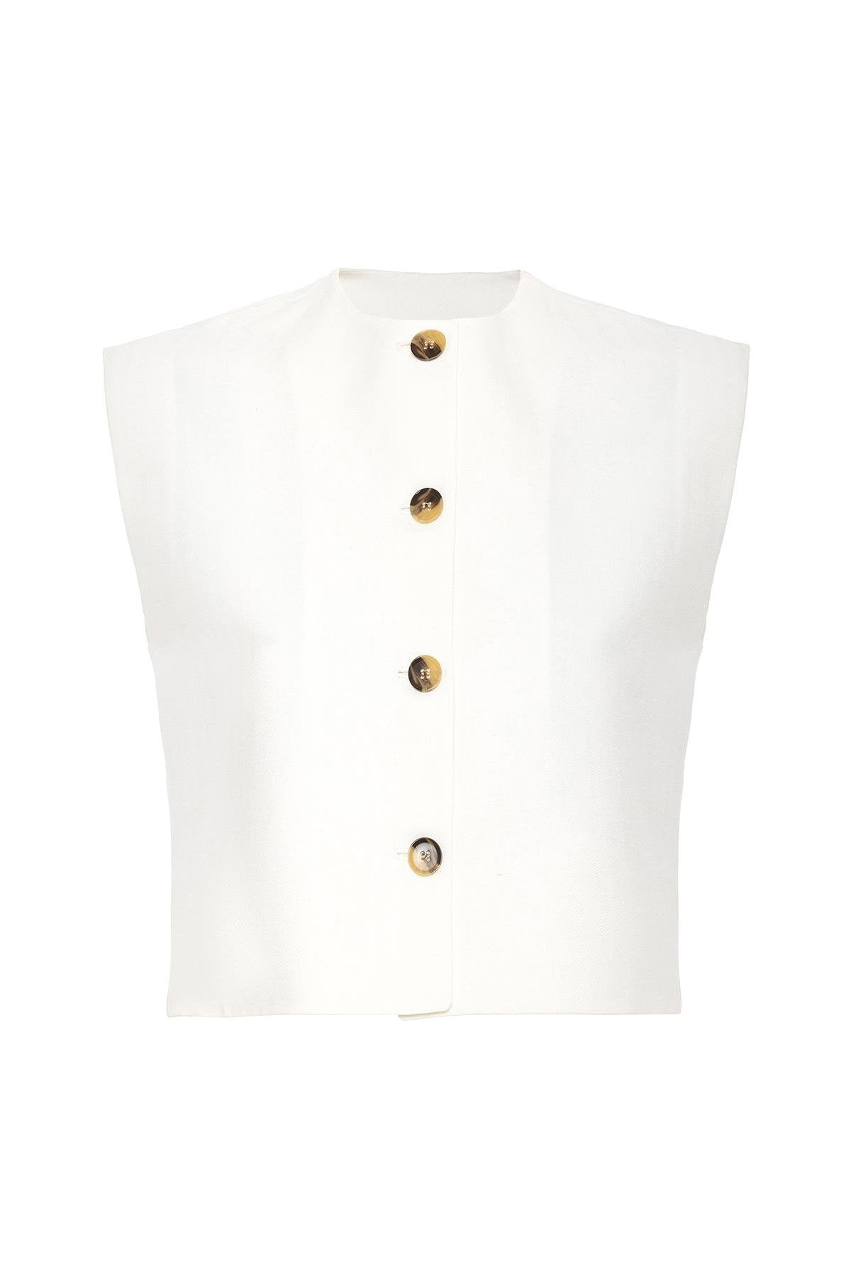 Antioch-Antioch Beyaz Keten Karışımlı Kadın Yelek-Yelek-6-Milagron.com