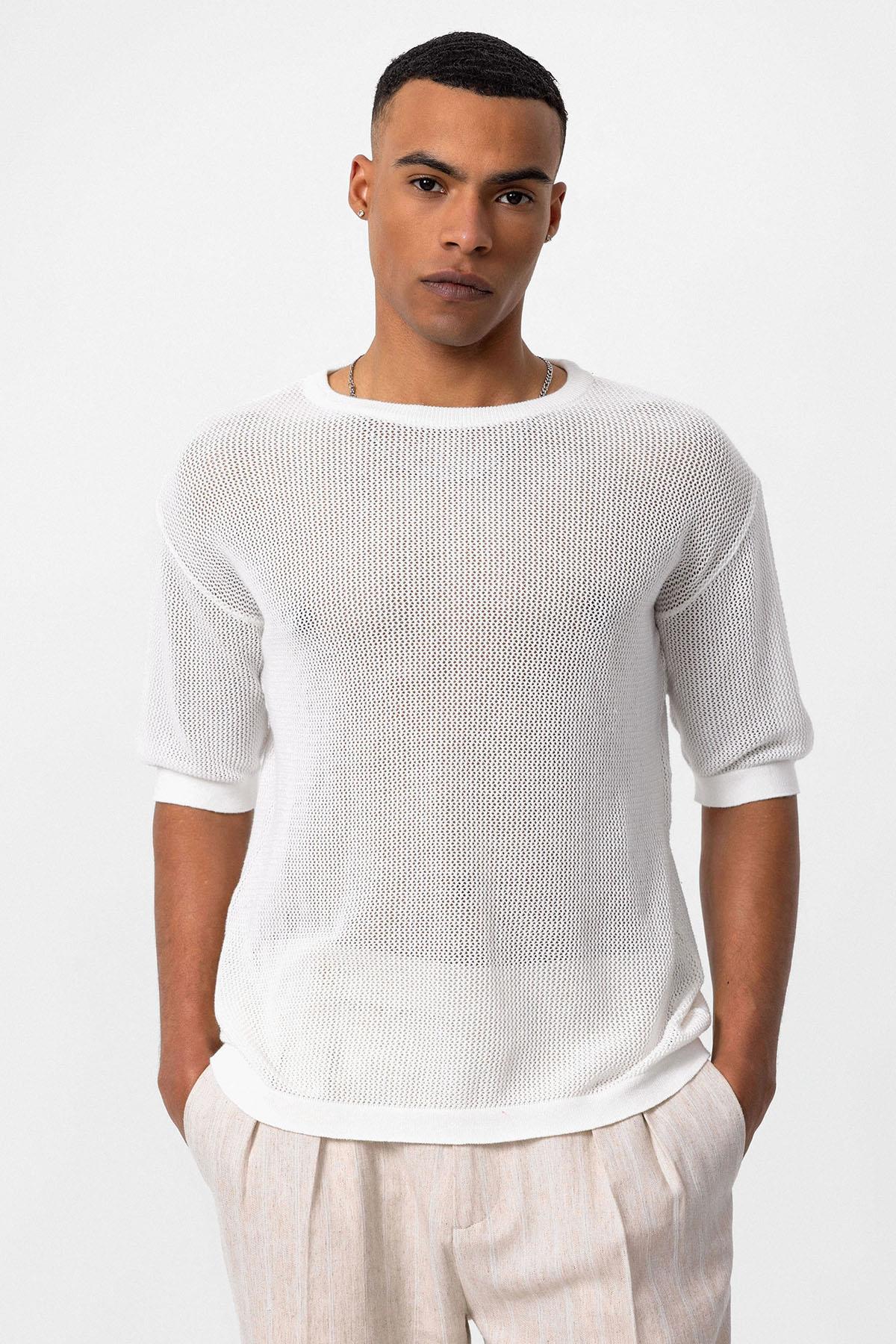 Antioch-Antioch Beyaz Oversize Ajurlu Erkek T Shirt-T-Shirts-1-Milagron.com