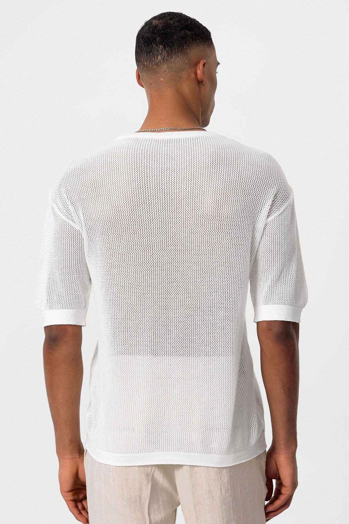 Antioch-Antioch Beyaz Oversize Ajurlu Erkek T Shirt-T-Shirts-5-Milagron.com