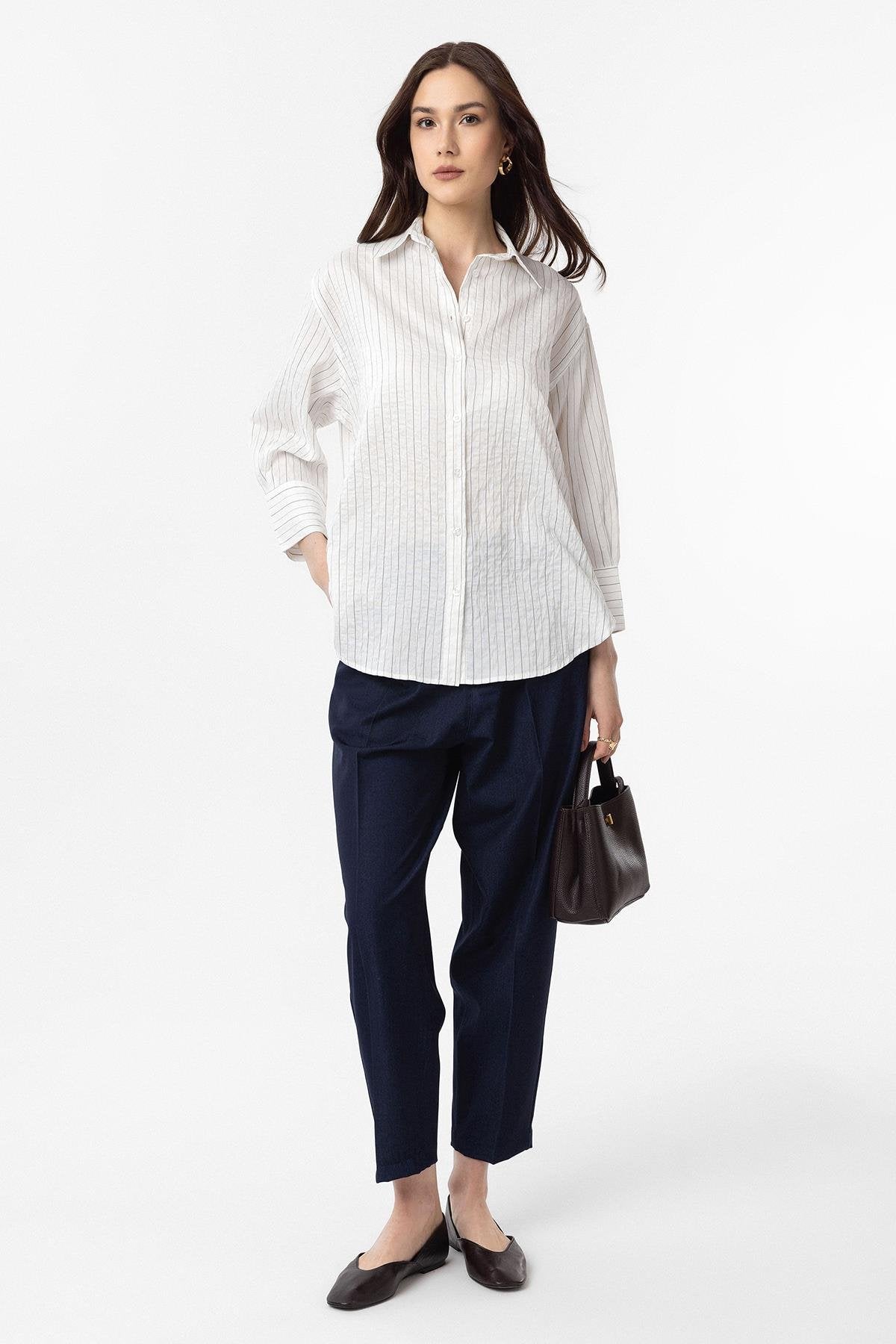 Antioch-Antioch Beyaz Çizgili Kadın Gömlek-Gömlek-2-Milagron.com