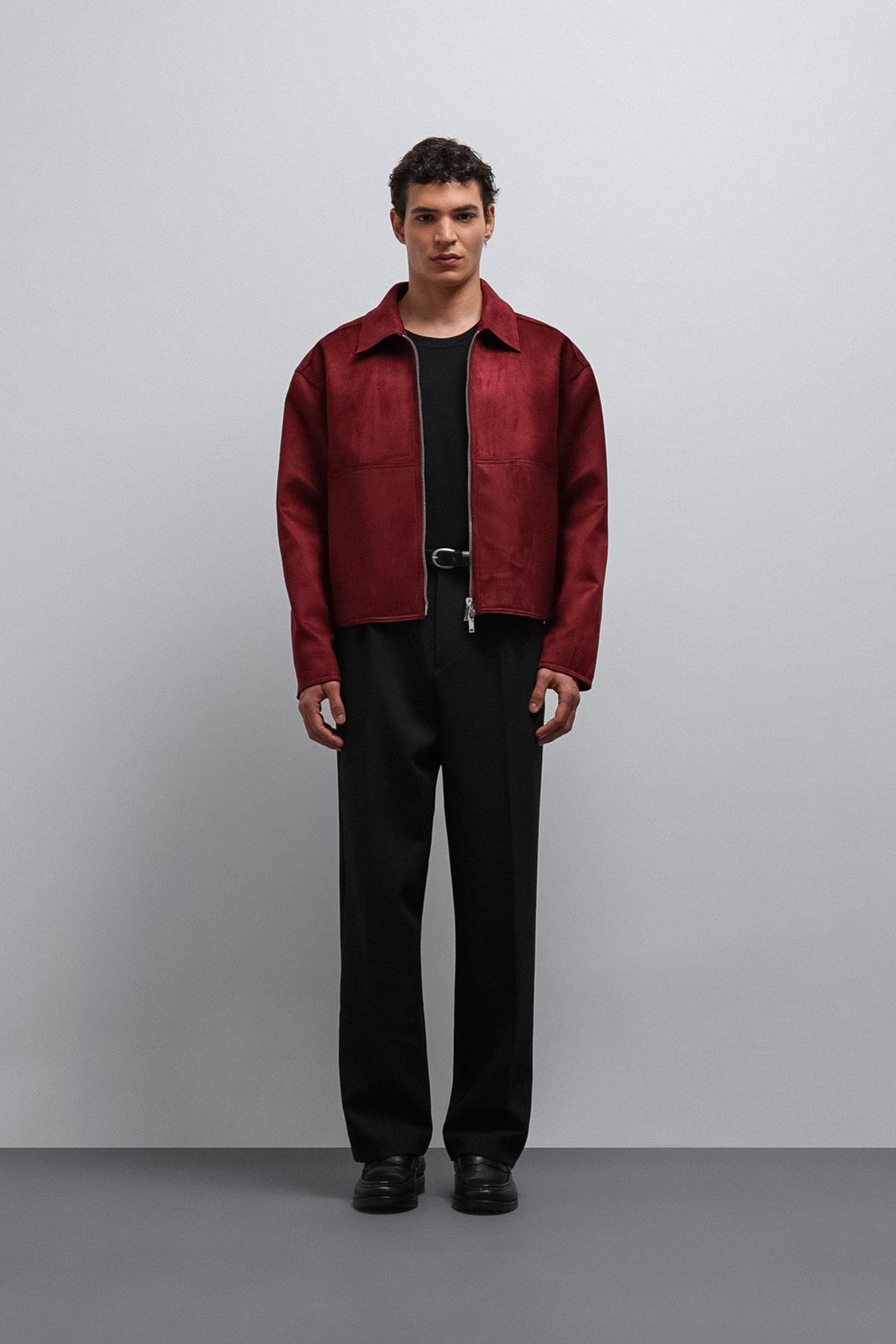 Antioch-Antioch Bordo Fermuarlı Suni Süet Erkek Mont-Mont-2-Milagron.com