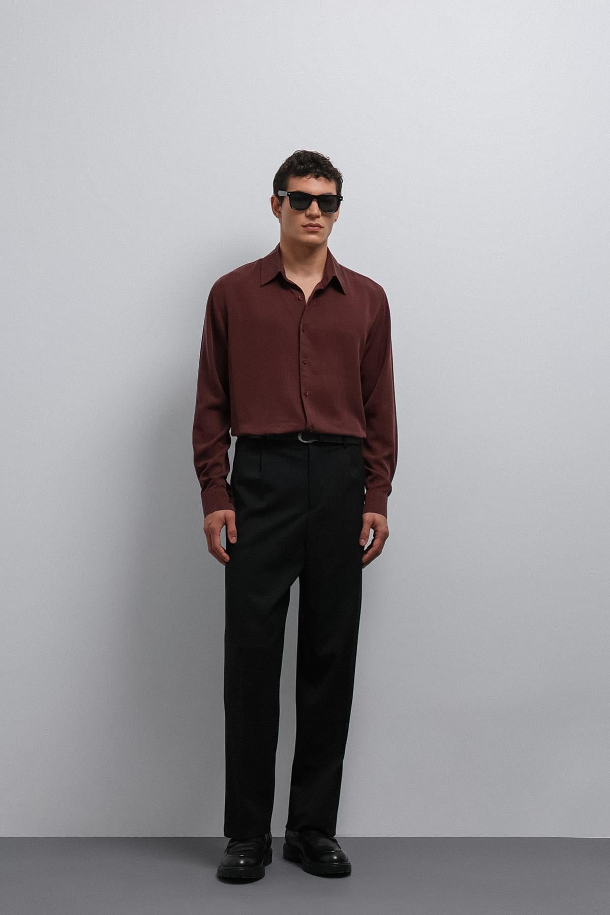 Antioch-Antioch Bordo Teknik Regular Fit Erkek Gömlek-Gömlek-3-Milagron.com