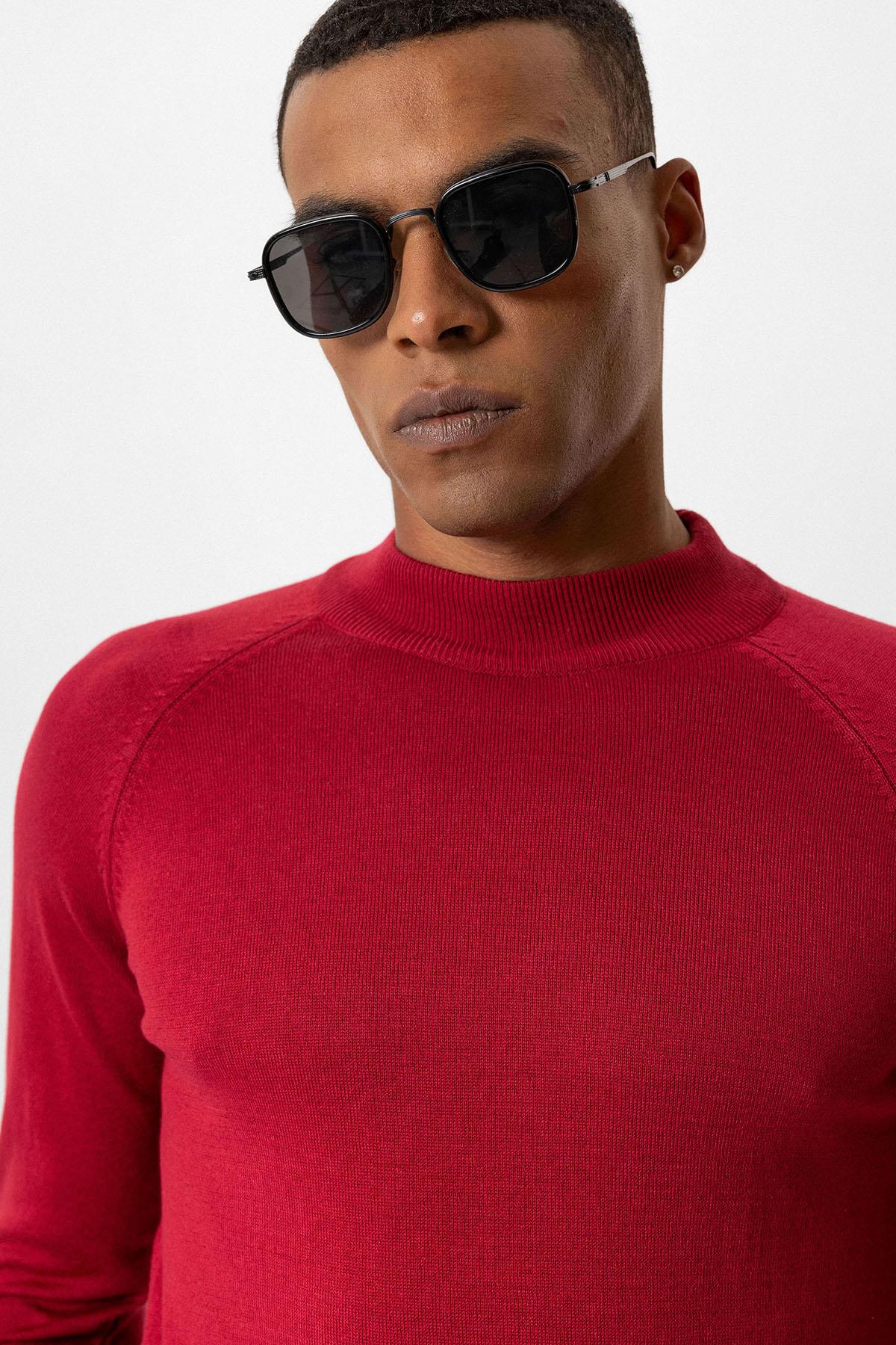 Antioch-Antioch Bordo Yarım Boğazlı Erkek Triko-Kazak-4-Milagron.com