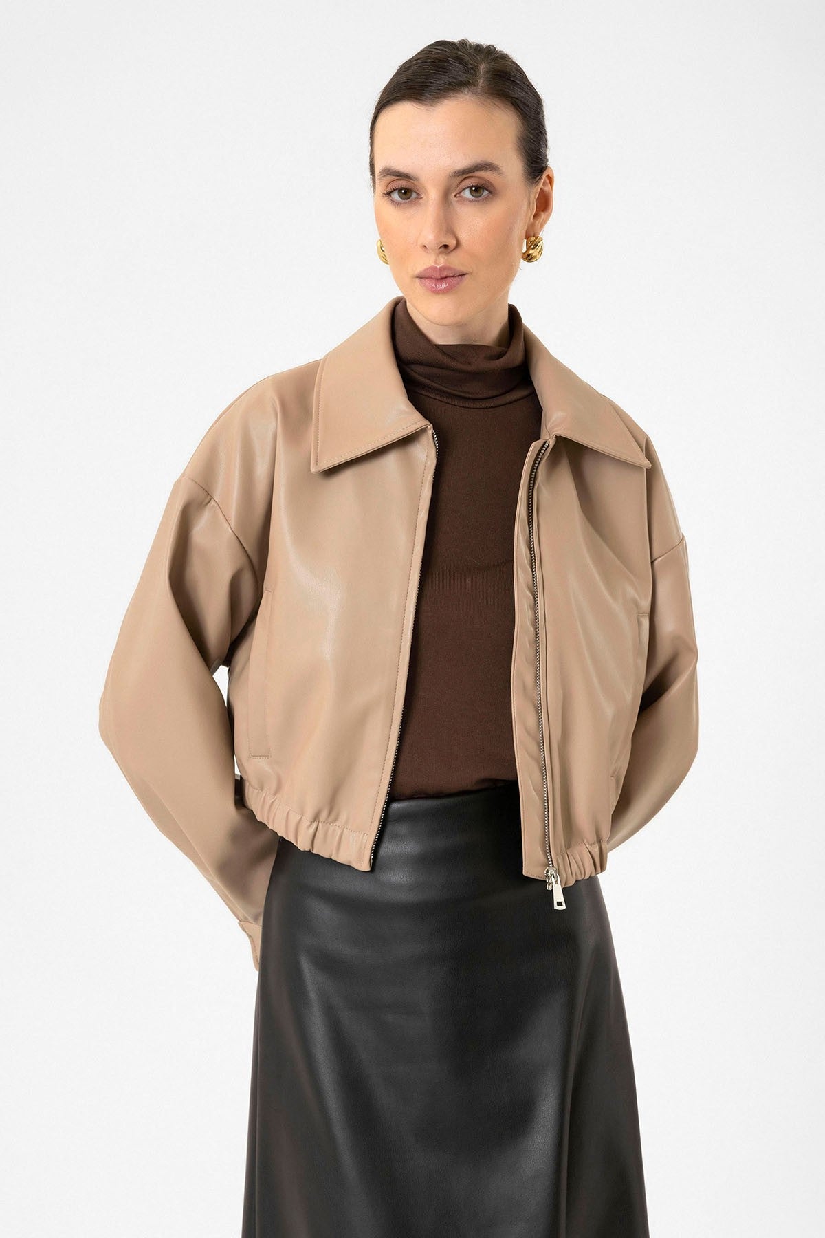 Antioch Crop Suni Deri Kadın Ceket