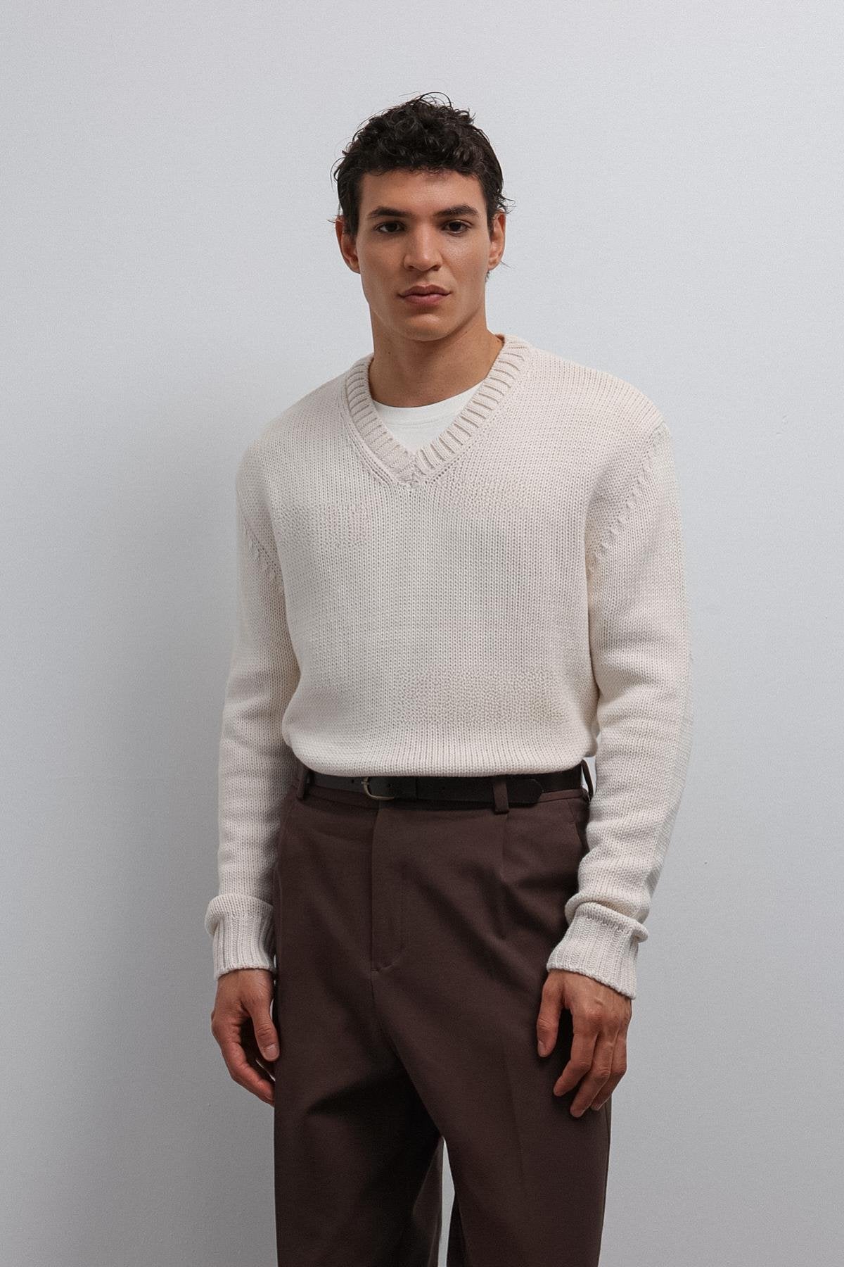 Antioch-Antioch Ekru Dokulu V Yaka Erkek Kazak-Kazak-1-Milagron.com