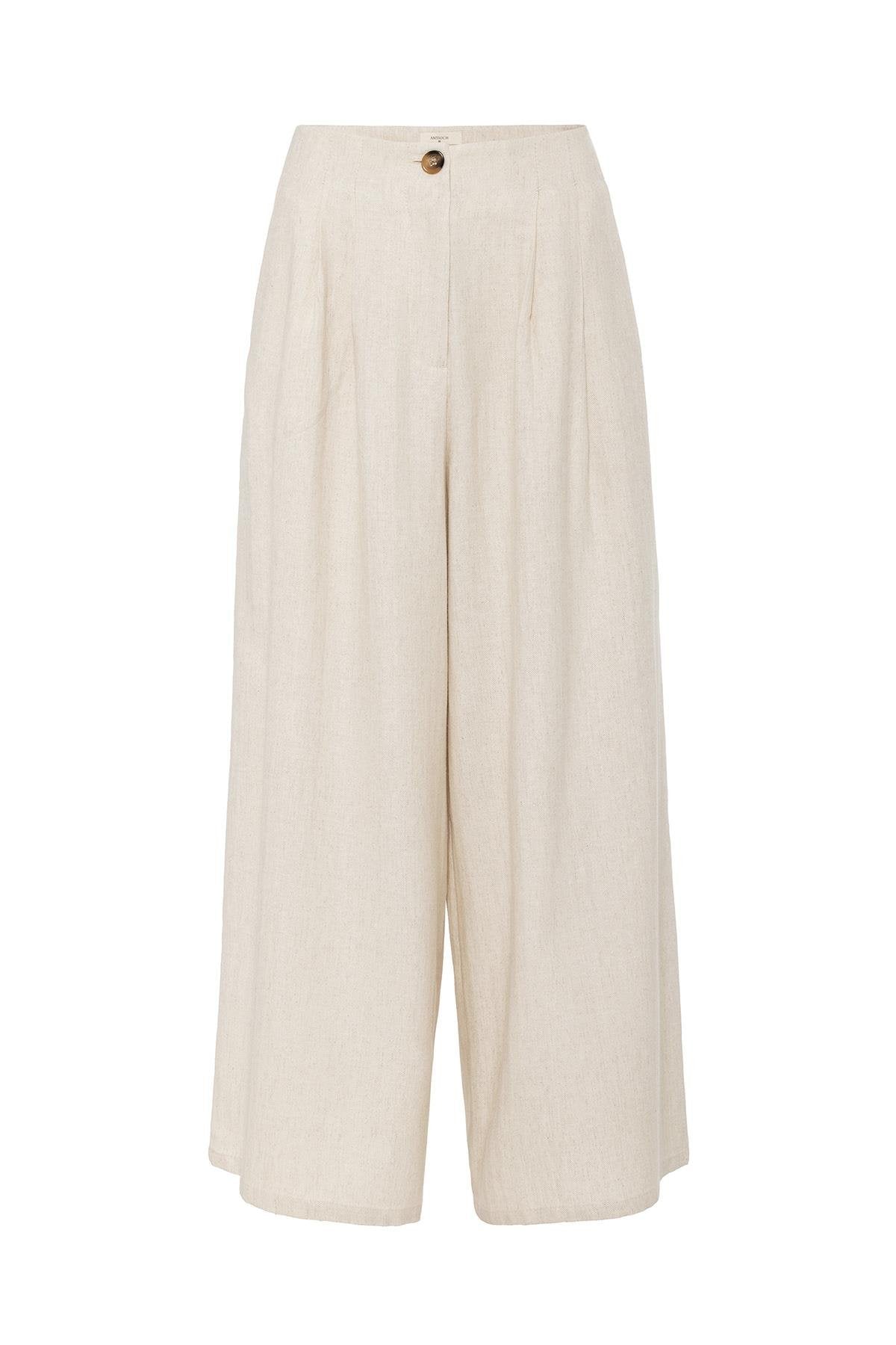 Antioch-Antioch Ekru Keten Karışımlı Kadın Culotte Pantolon-Kumaş Pantolon-5-Milagron.com