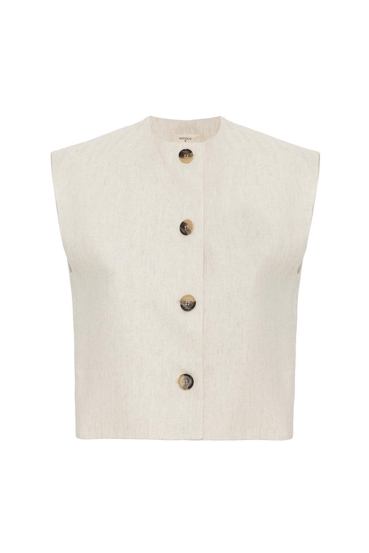 Antioch-Antioch Ekru Keten Karışımlı Kadın Yelek-Yelek-5-Milagron.com