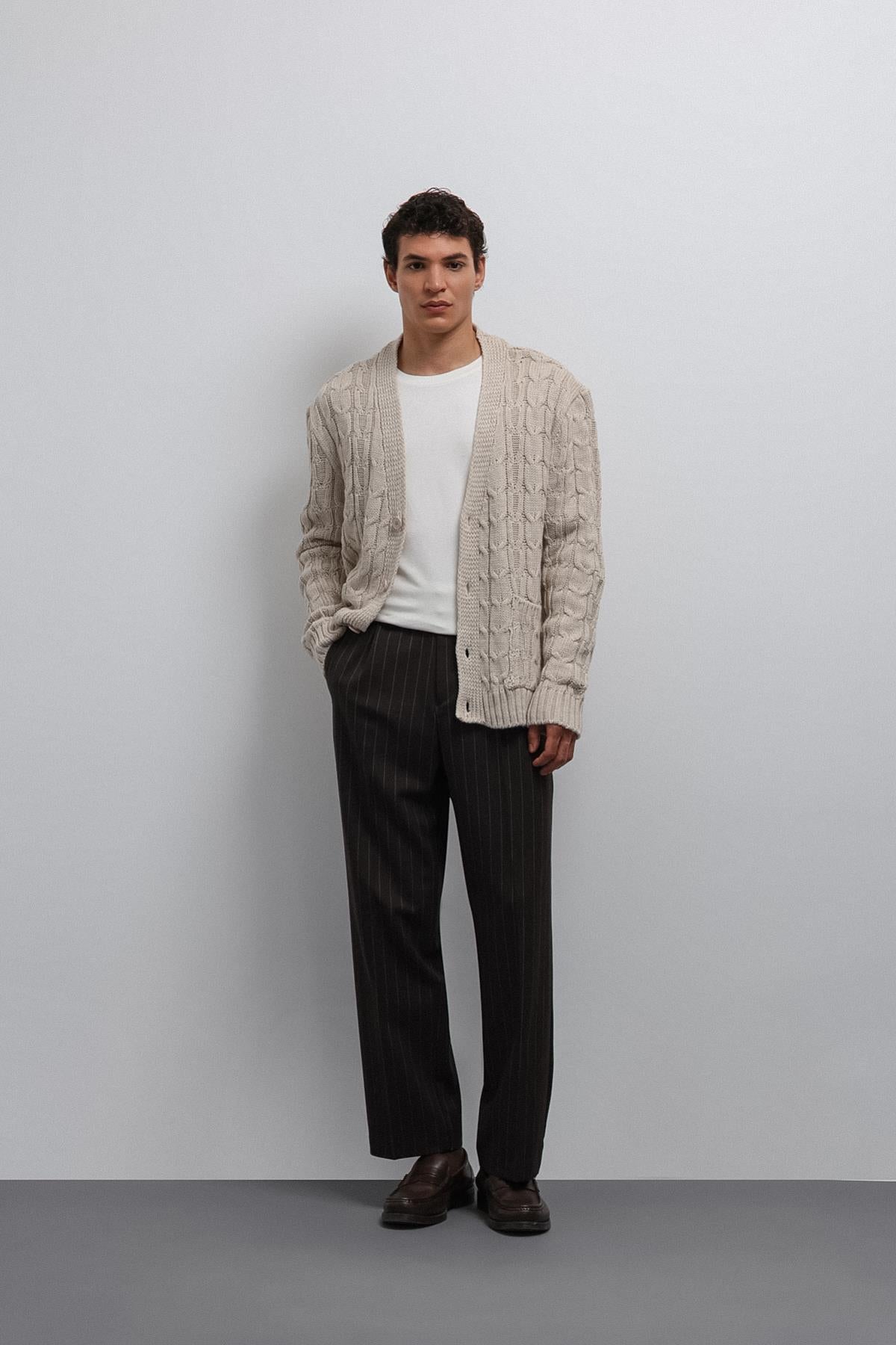 Antioch-Antioch Ekru Saç örgülü Dokulu Erkek Hırka-Hırka-3-Milagron.com