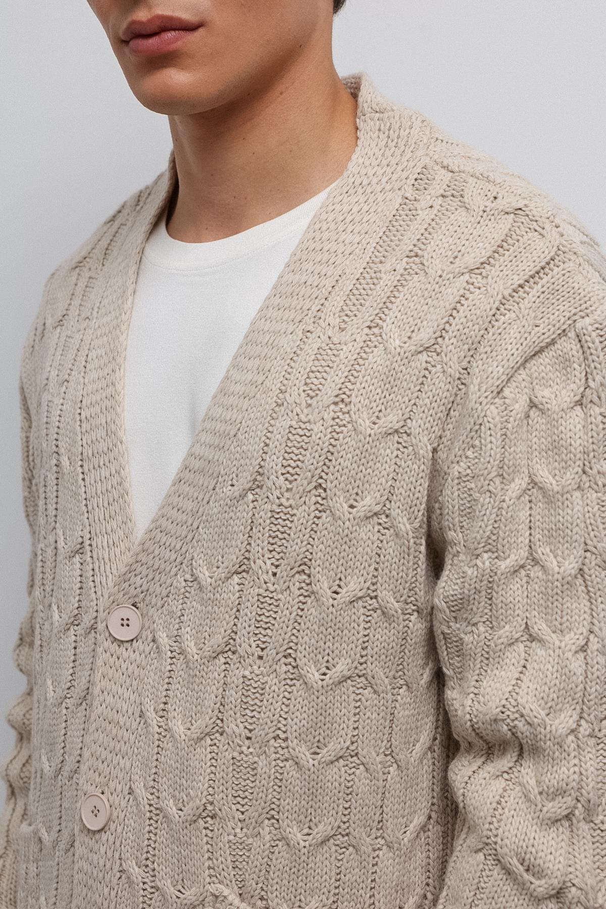 Antioch-Antioch Ekru Saç örgülü Dokulu Erkek Hırka-Hırka-4-Milagron.com