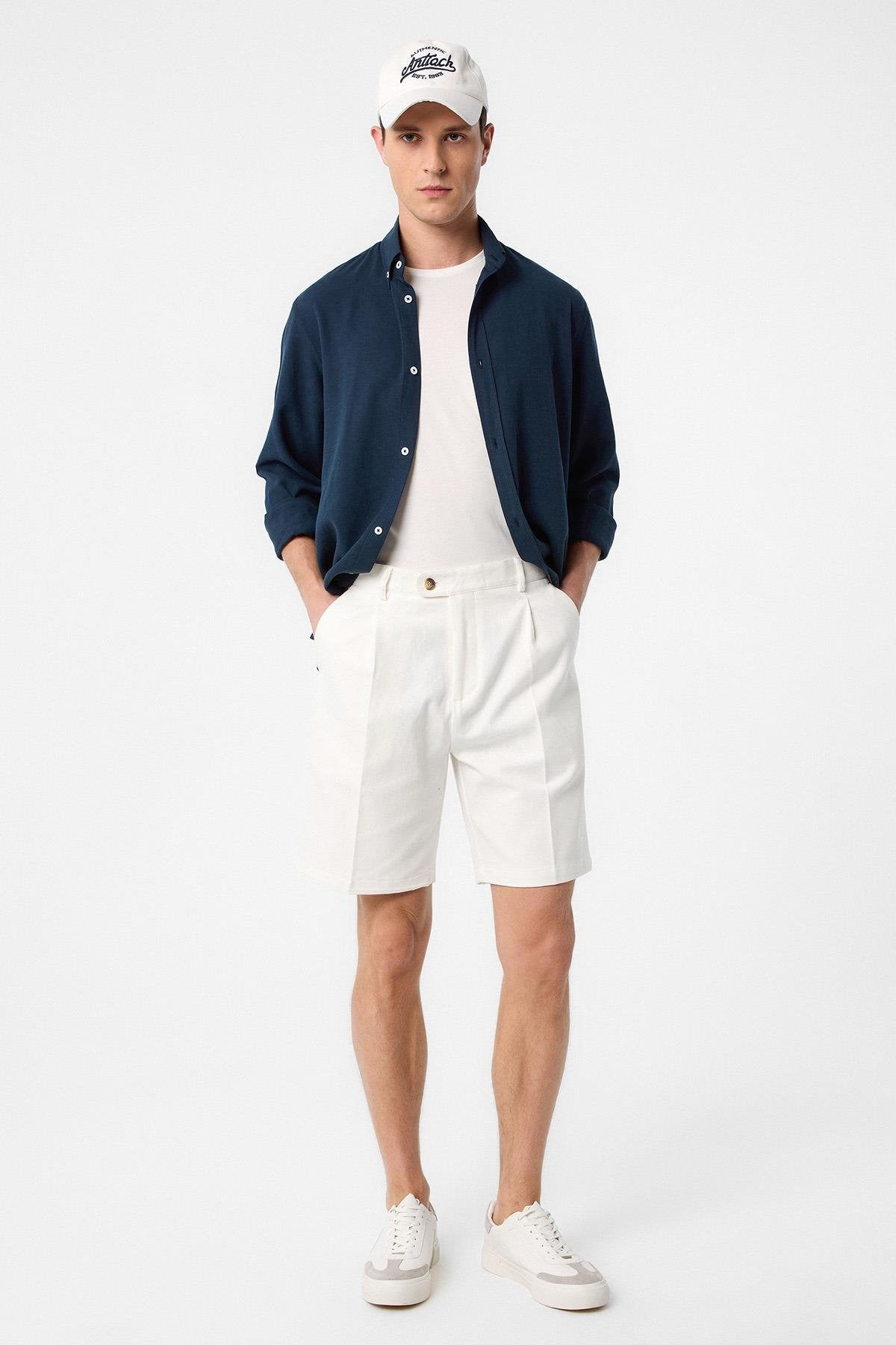 Antioch-Antioch Ekru Yüksek Bel Pileli Erkek şort-Şort-2-Milagron.com