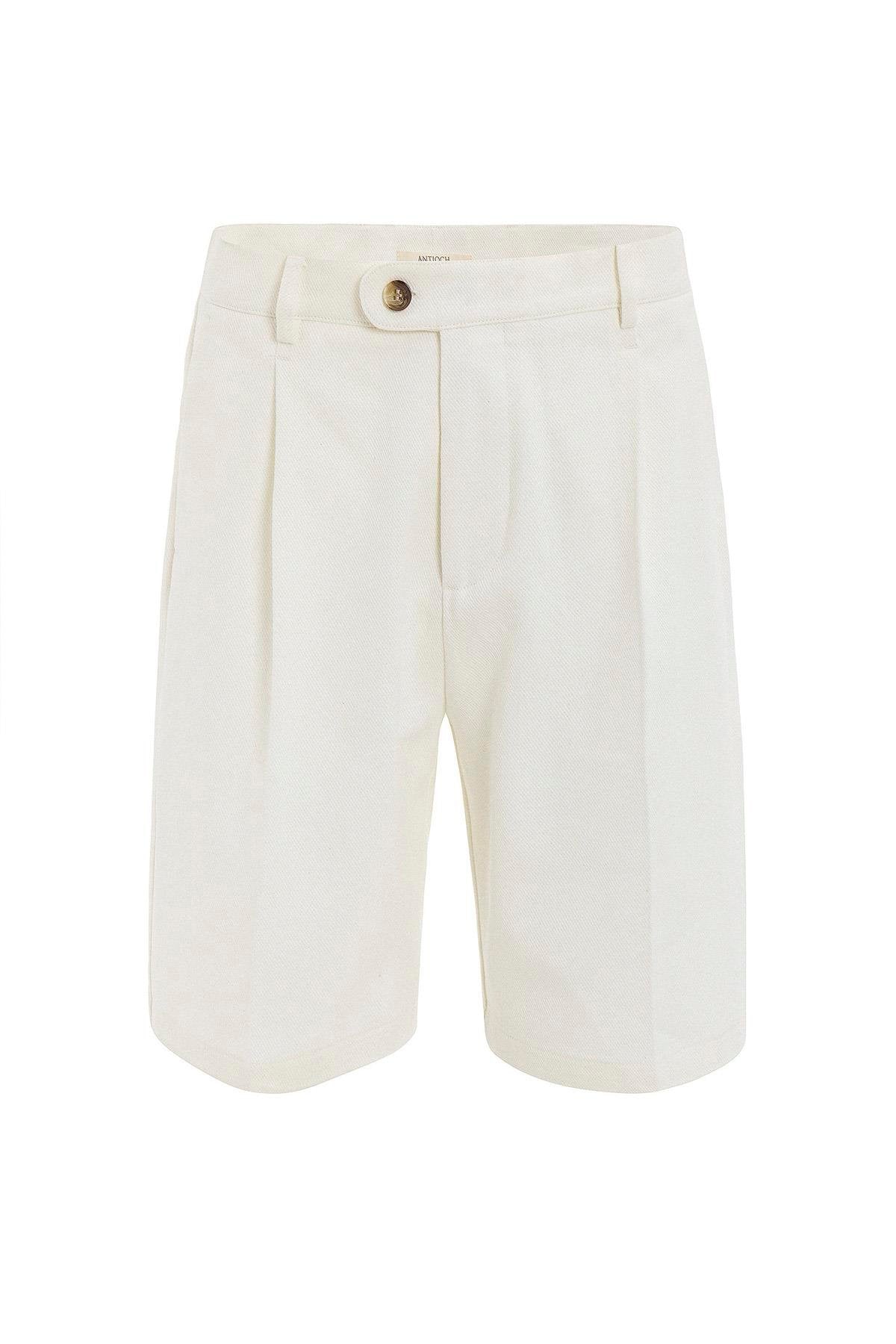 Antioch-Antioch Ekru Yüksek Bel Pileli Erkek şort-Şort-5-Milagron.com