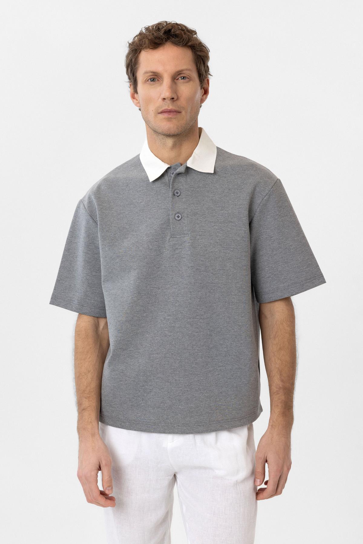 Antioch-Antioch Gri Kontrast Yaka İnterlok Dokulu Erkek T Shirt-T-Shirt-2-Milagron.com