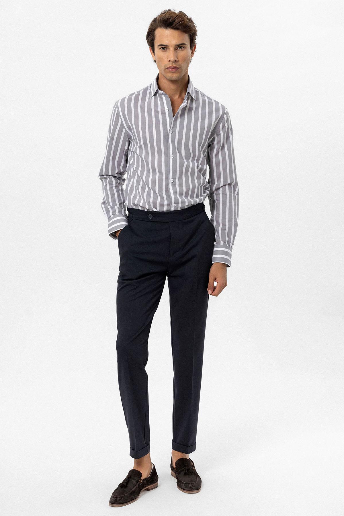 Antioch-Antioch Gri Slim Fit çizgili Erkek Gömlek-Gömlek-2-Milagron.com