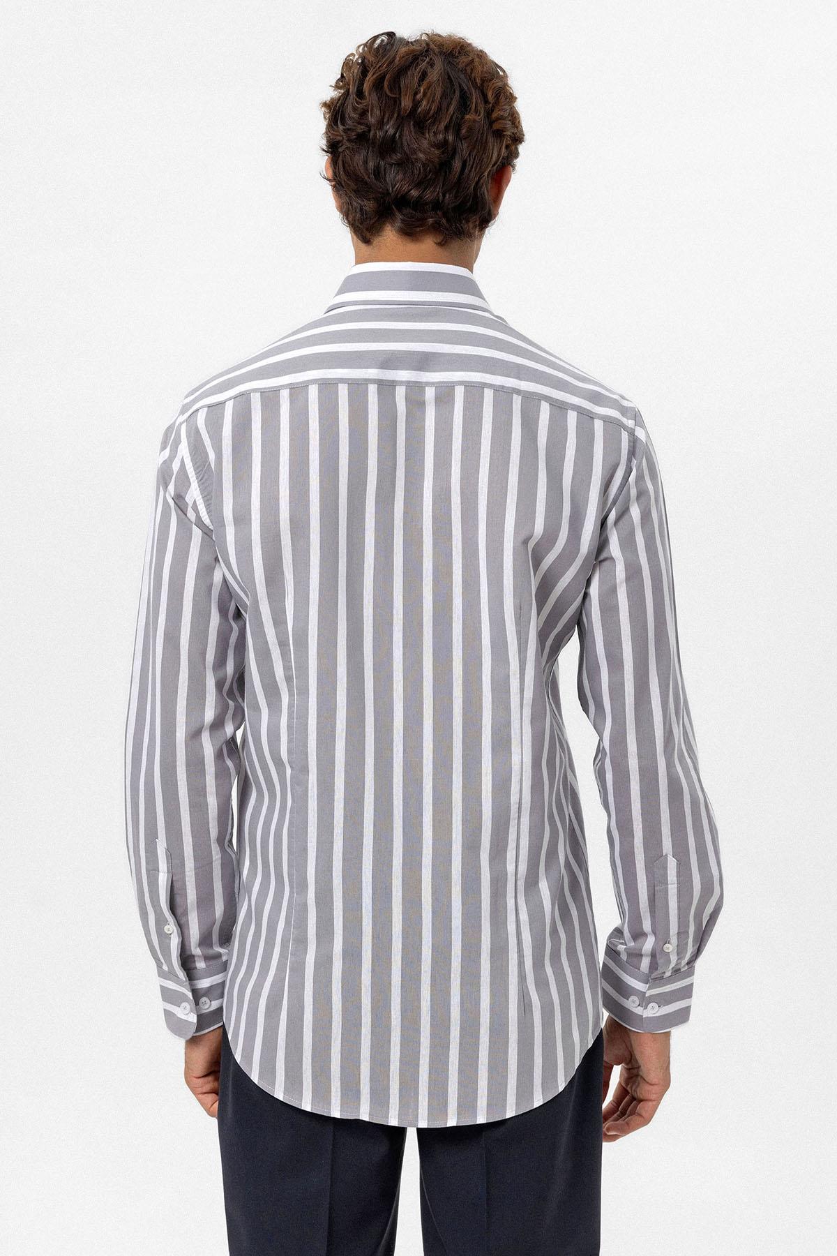 Antioch-Antioch Gri Slim Fit çizgili Erkek Gömlek-Gömlek-5-Milagron.com