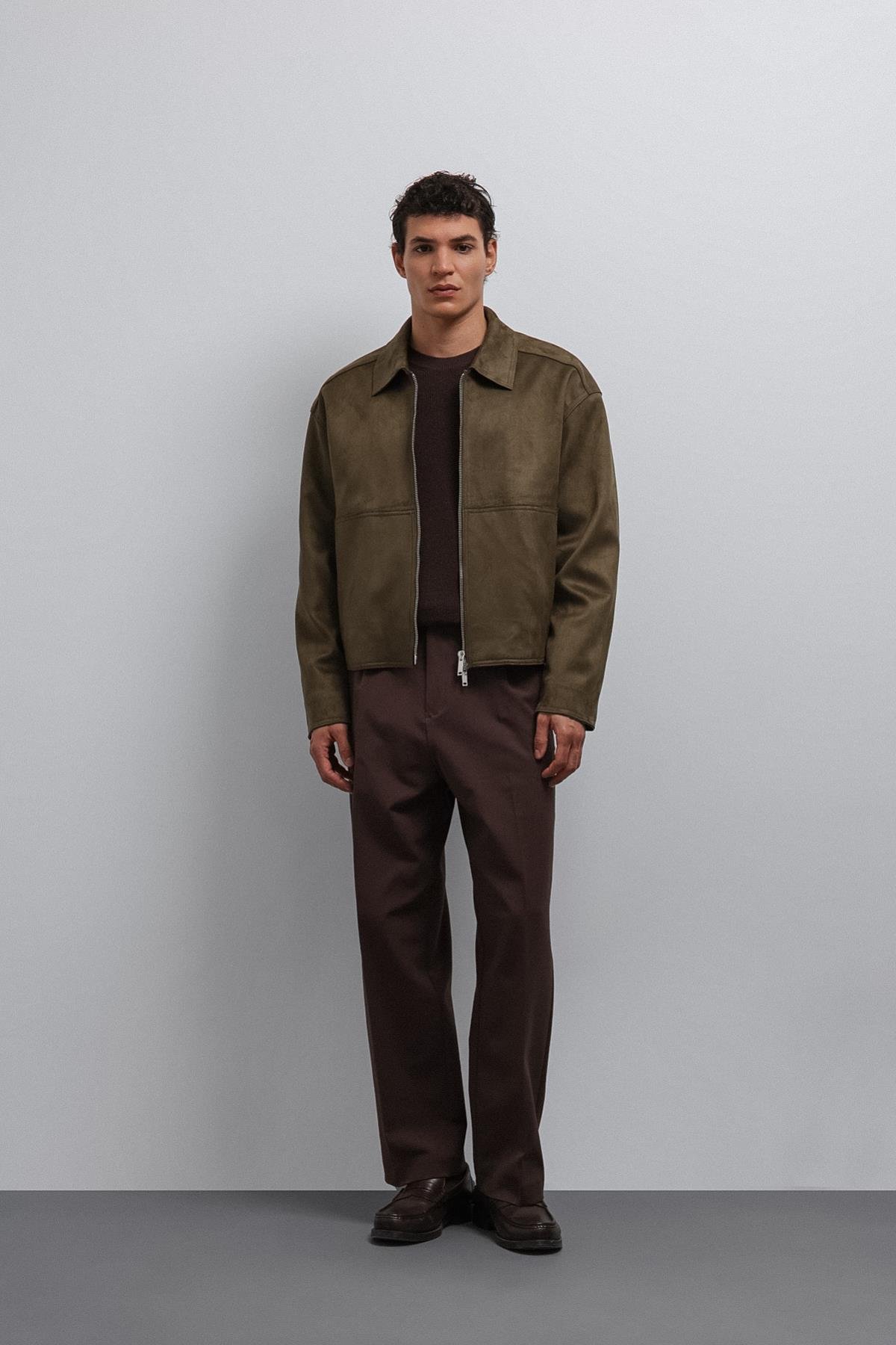 Antioch-Antioch Haki Fermuarlı Suni Süet Erkek Mont-Mont-3-Milagron.com