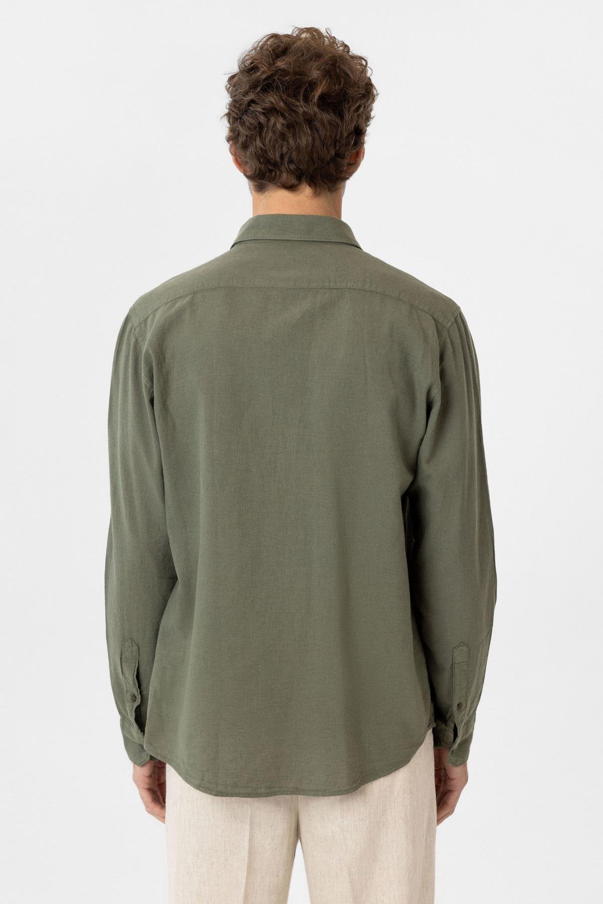 Antioch-Antioch Haki Keten Karışımlı Erkek Gömlek-Gömlek-4-Milagron.com