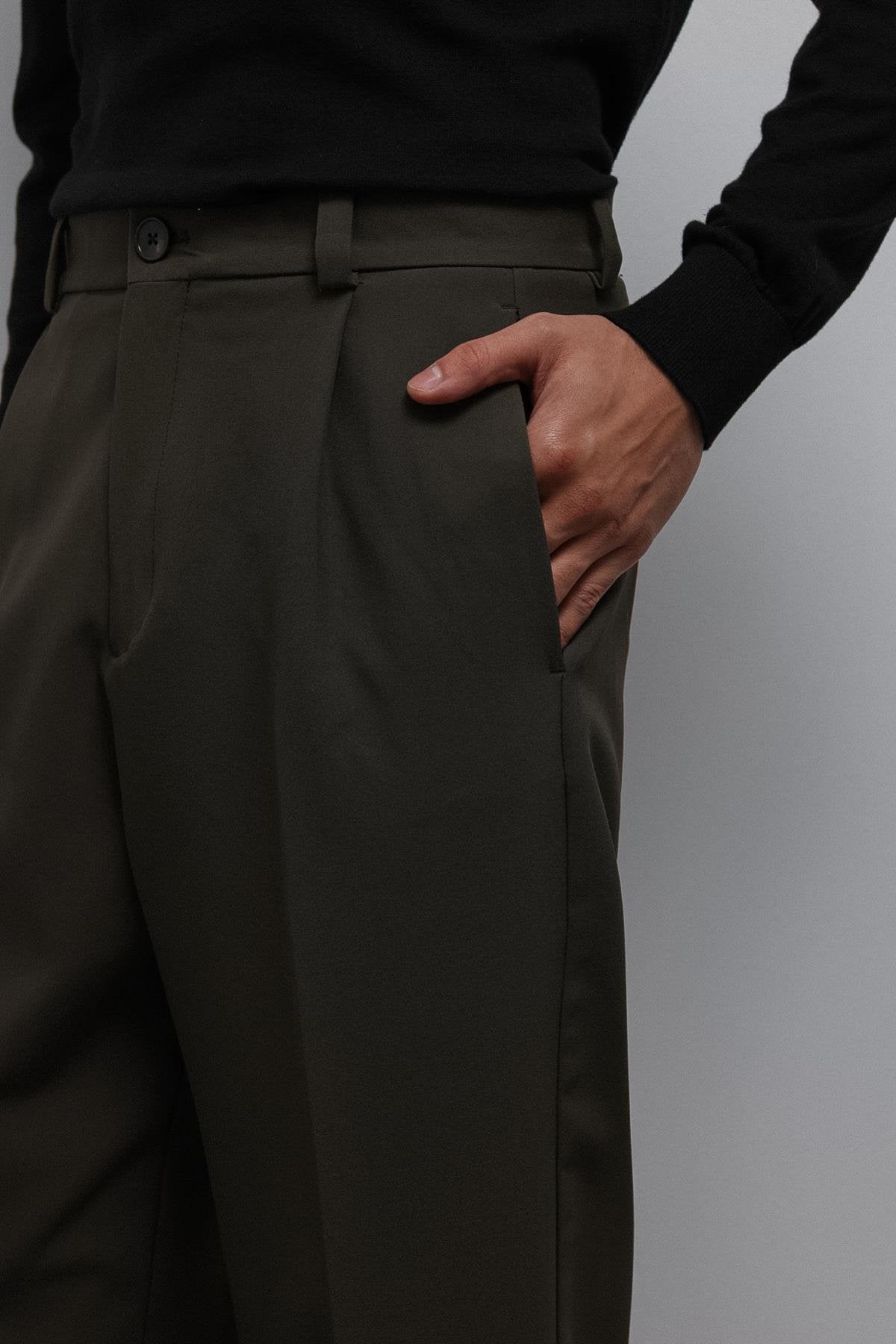 Antioch-Antioch Haki Relax Fit Baggy Pilili Erkek Pantolon-Kumaş Pantolon-3-Milagron.com