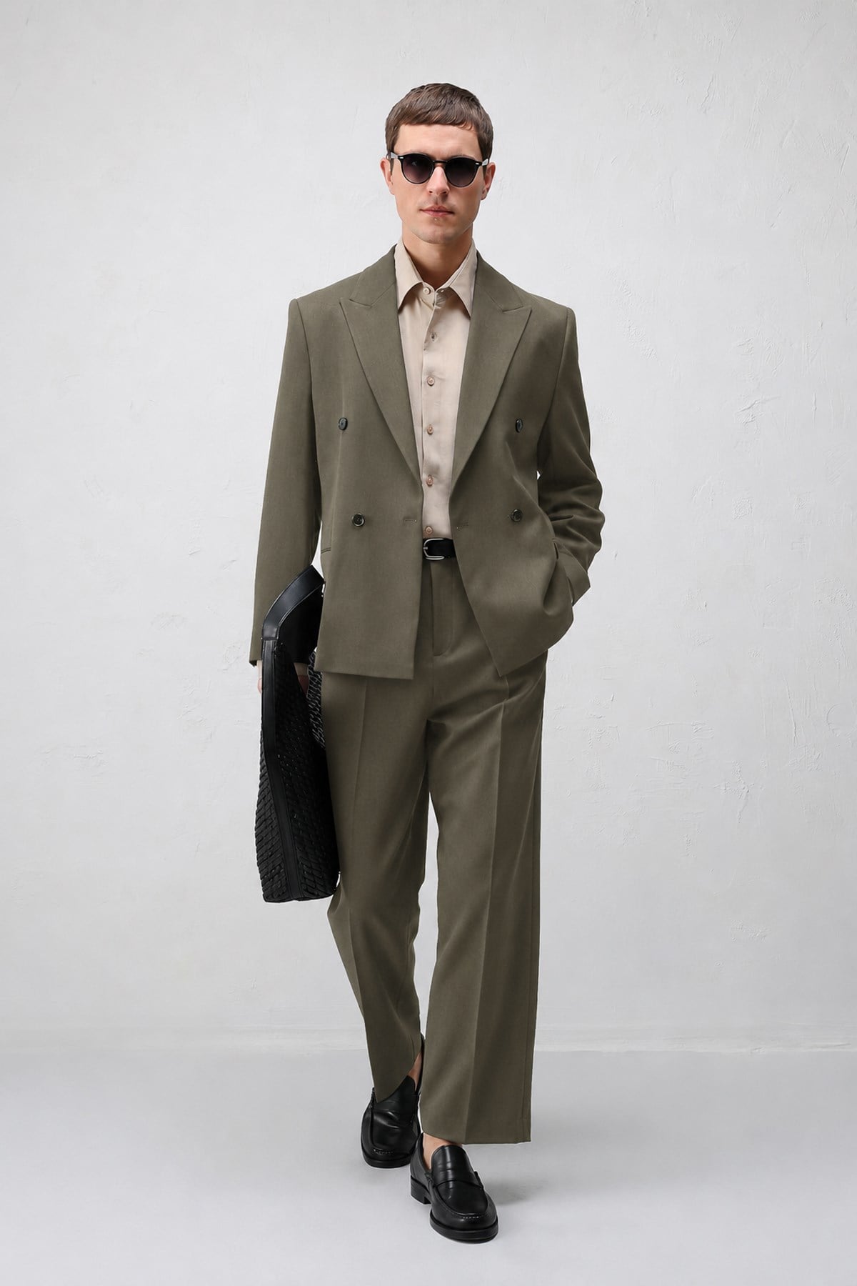 Antioch Haki Relax Fit Kruvaze Erkek Blazer Ceket