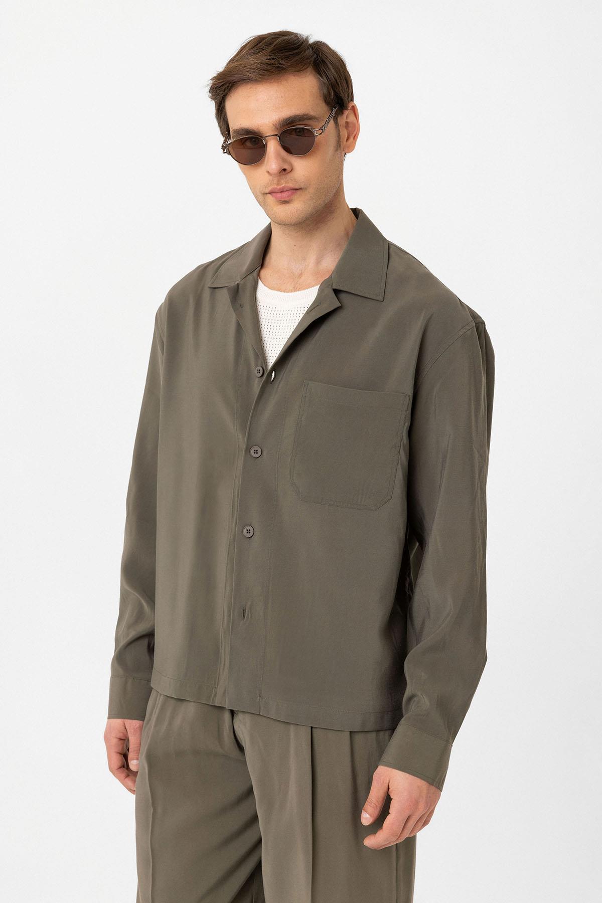 Antioch-Antioch Haki Relax Fit Modal Kumaş Erkek Gömlek-Gömlek-2-Milagron.com