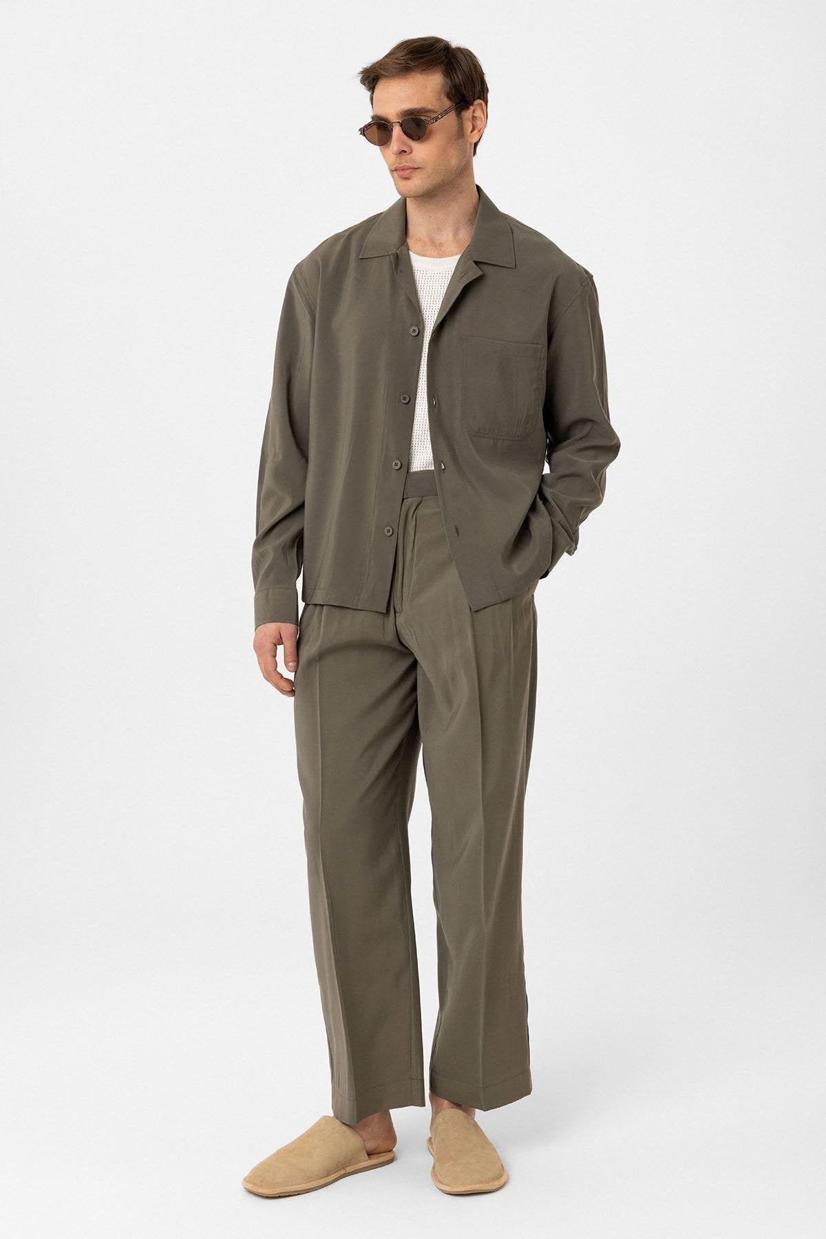 Antioch-Antioch Haki Relax Fit Modal Kumaş Erkek Gömlek-Gömlek-3-Milagron.com