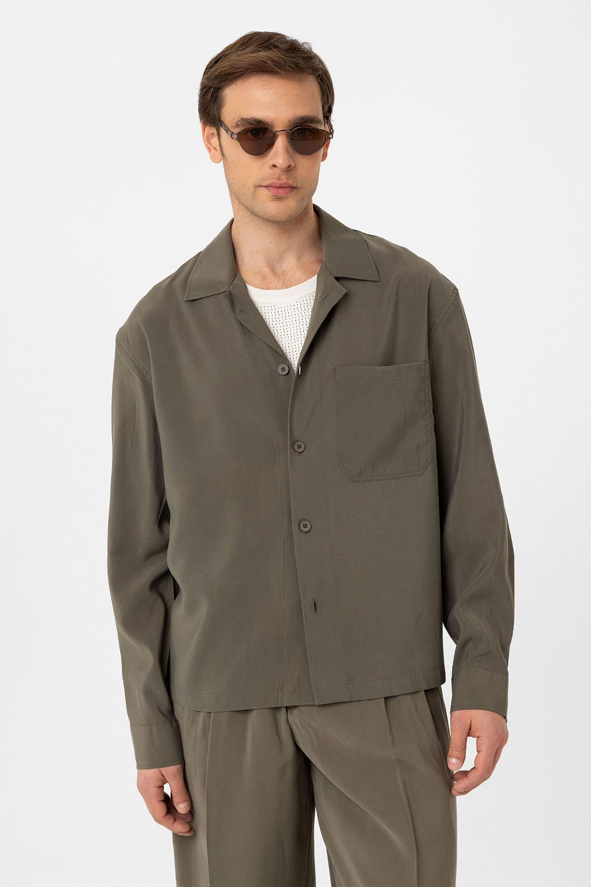 Antioch-Antioch Haki Relax Fit Modal Kumaş Erkek Gömlek-Gömlek-4-Milagron.com