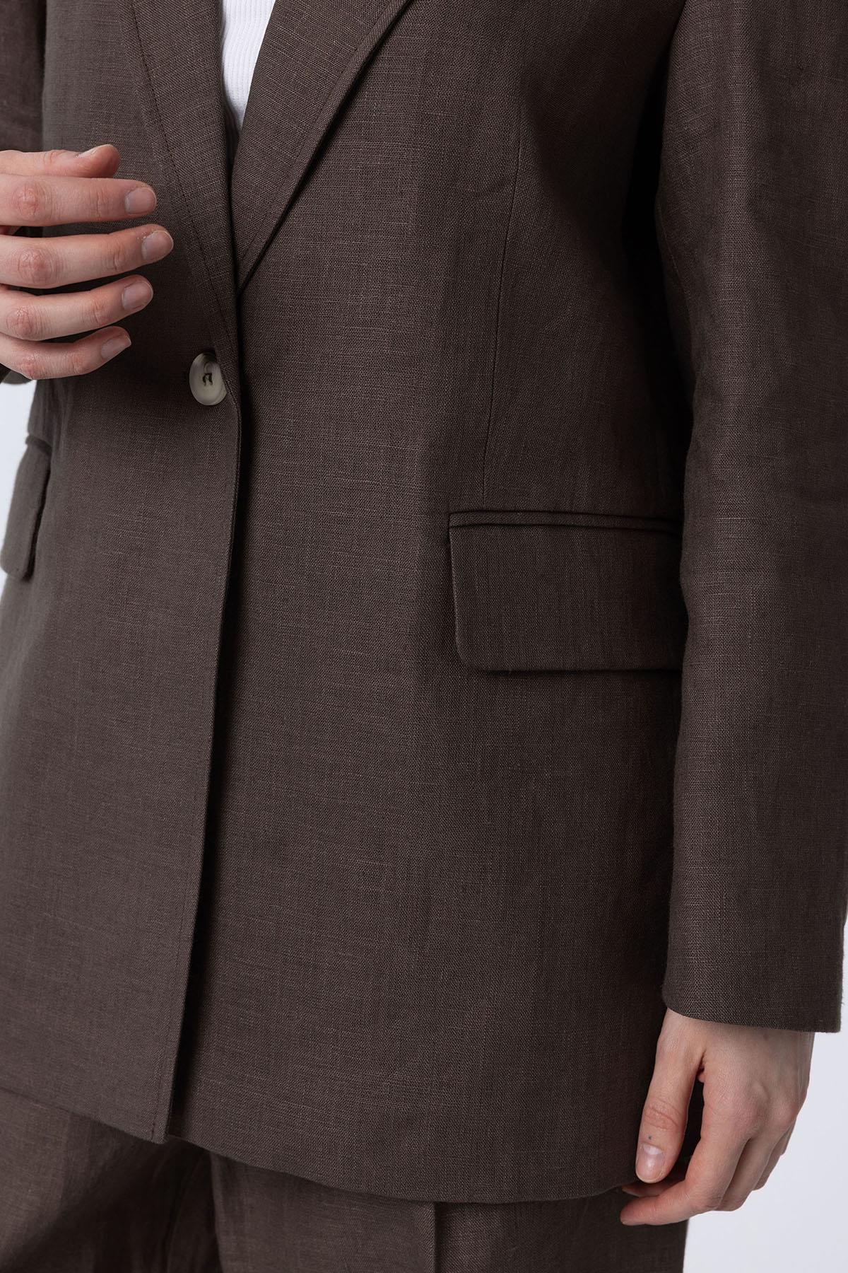 Antioch-Antioch Kahve 100% Keten Kadın Blazer Ceket-Blazer Ceket-4-Milagron.com