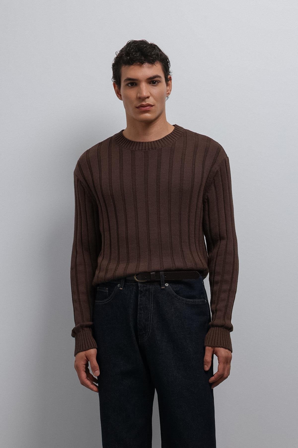 Antioch-Antioch Kahve 100% Pamuk Fitilli Erkek Kazak-Kazak-1-Milagron.com